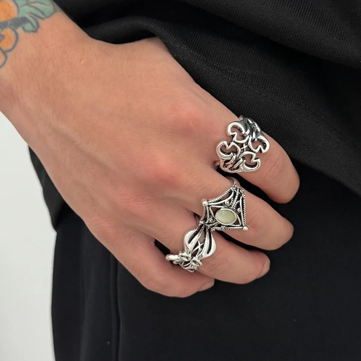 Vintage 3 Piece Set Hollow Pattern Ring Size ONE SIZE - 2 Thumbnail