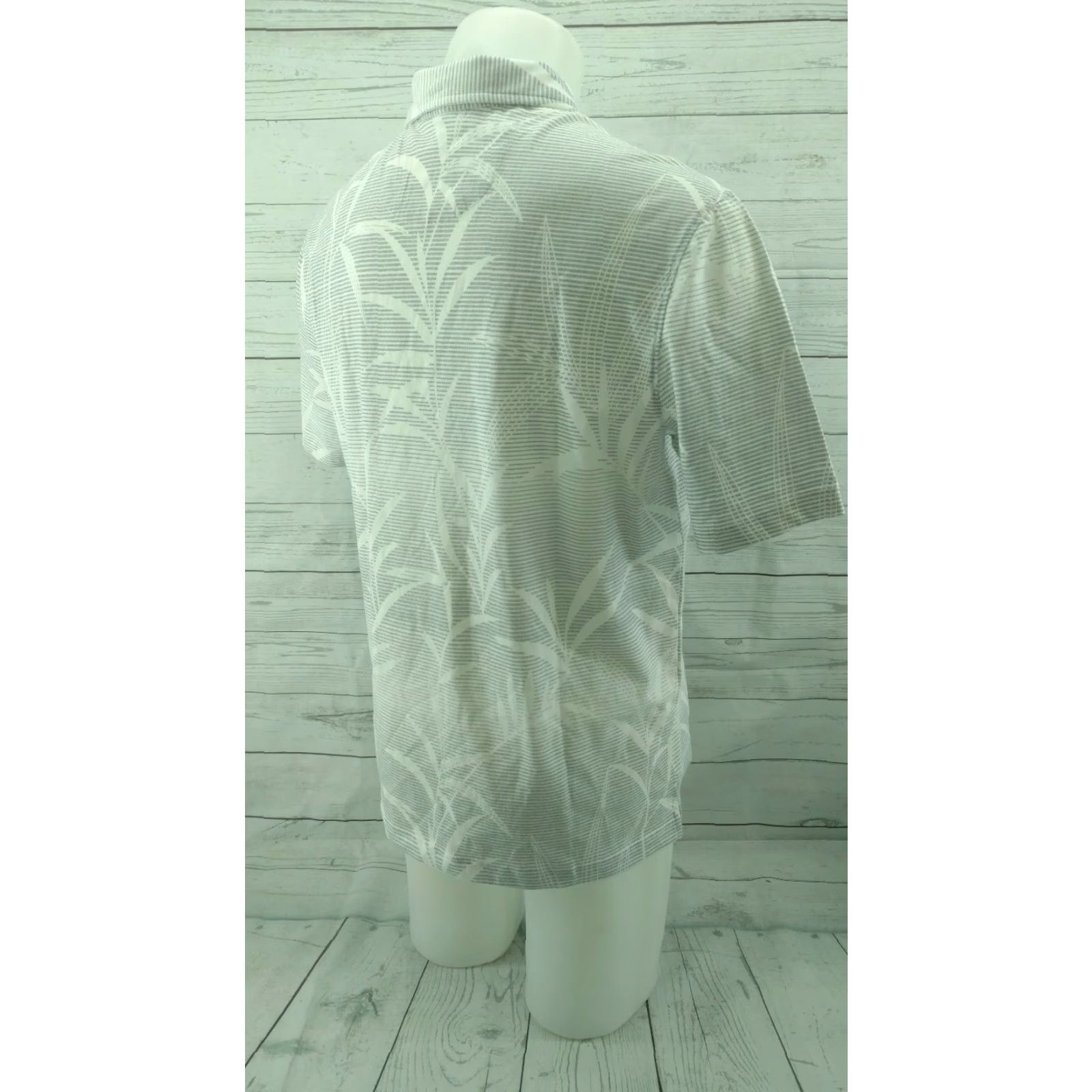 Nat Nast Nat Nast Mens Medium Polo Shirt Short Sleeve White Striped with Leaf Pattern Size US M / EU 48-50 / 2 - 6 Thumbnail