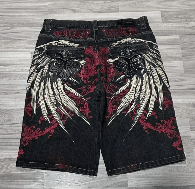 printed baggy denim shorts