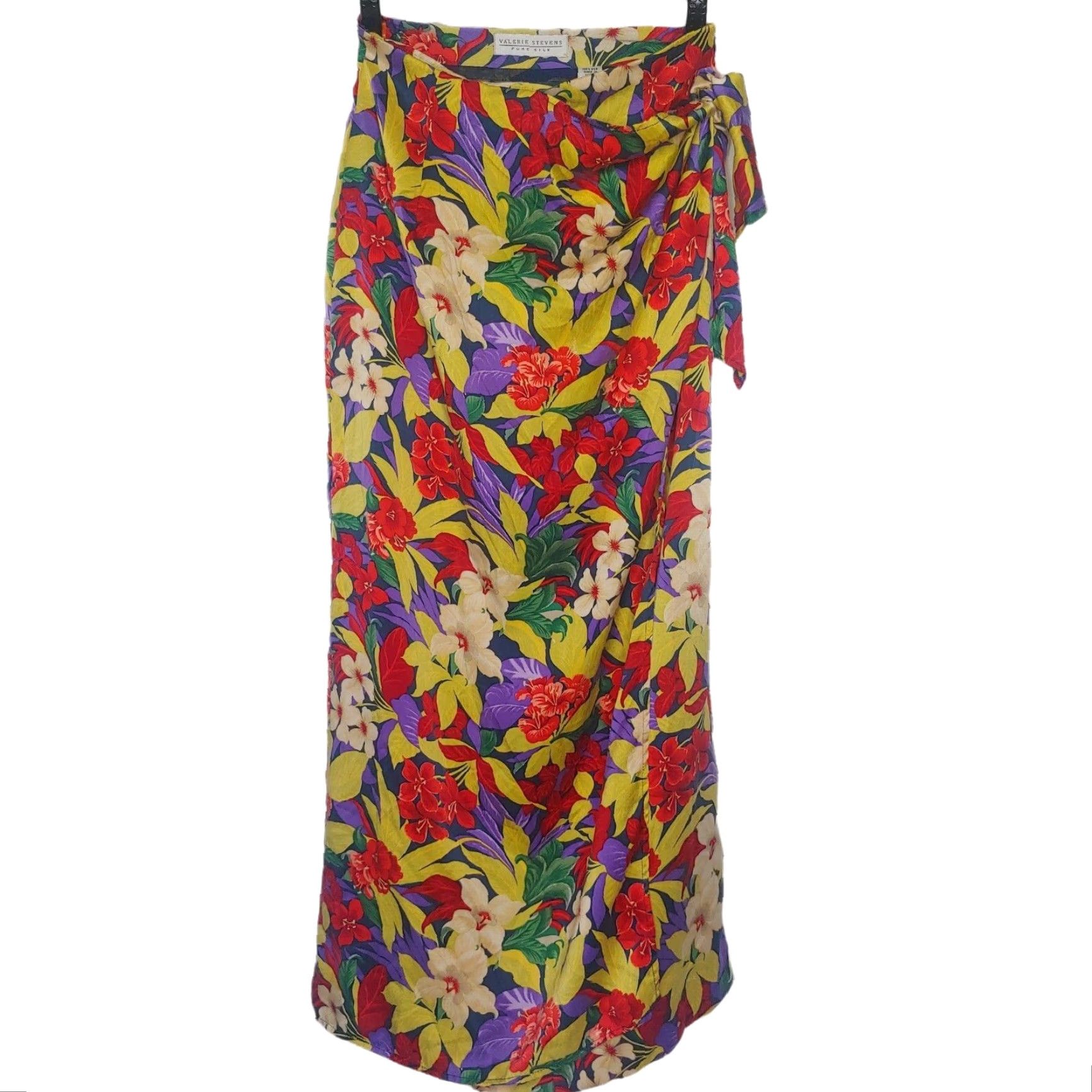 ALOHAS V Valerie Stevens Silk Skirt Long Faux Wrap Tie Waist Multicolor Floral 35.5" Beach Vacation Women 4 Silk Skirt Size 27" / US 4 / IT 40 - 2 Thumbnail
