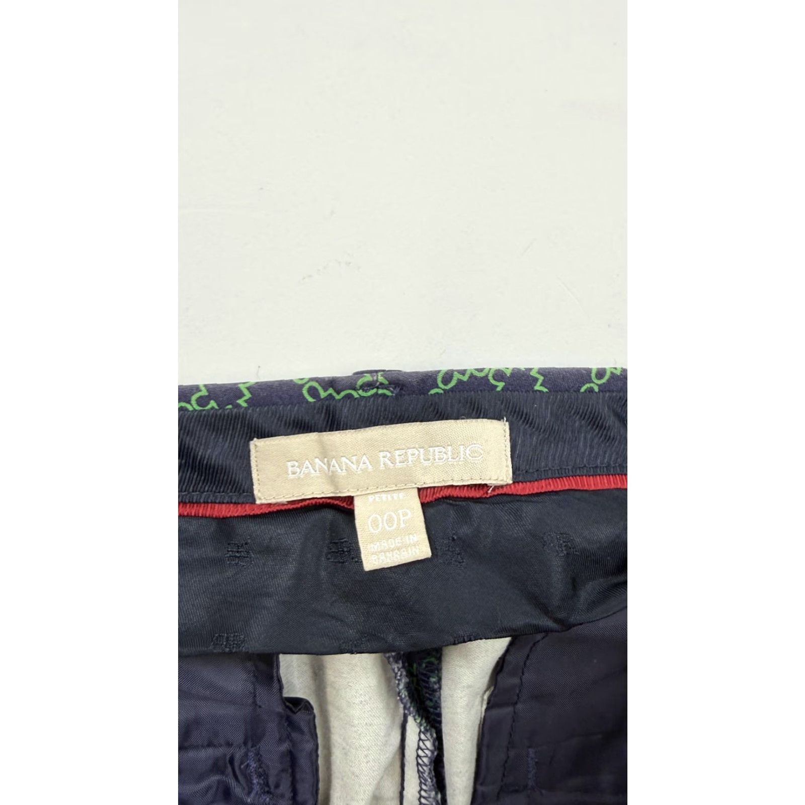 Banana Republic Banana Republic Pants Women 00P Petite Geometric Print Navy Green Cotton Spandex Straight Leg, Zipper Fly, Pockets, Stretch, Petite Womens 00P Size 24" / US 00 / IT 34 - 2 Thumbnail