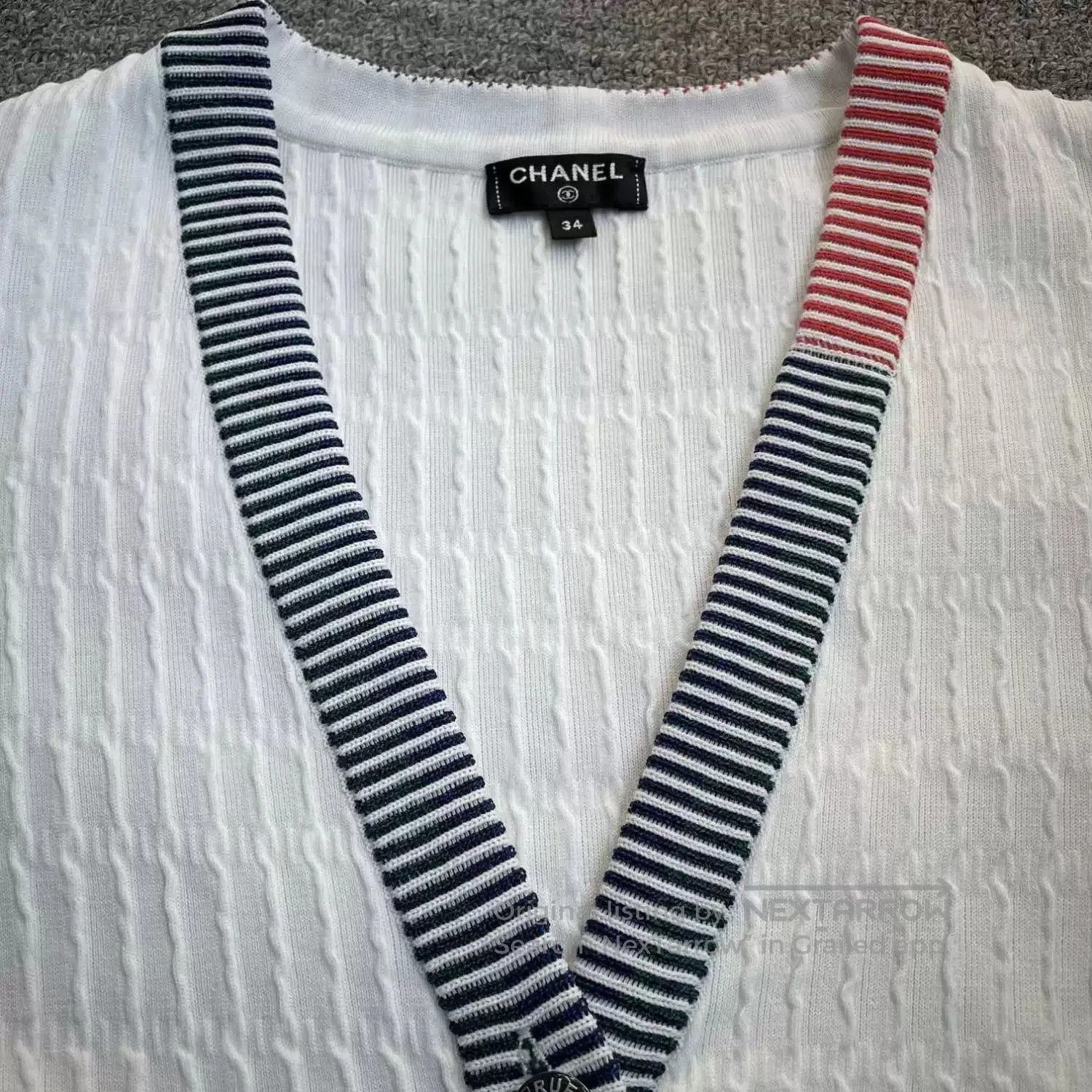 Chanel white striped knit cardigan by Chanel. Size S / US 4 / IT 40 - 4 Thumbnail