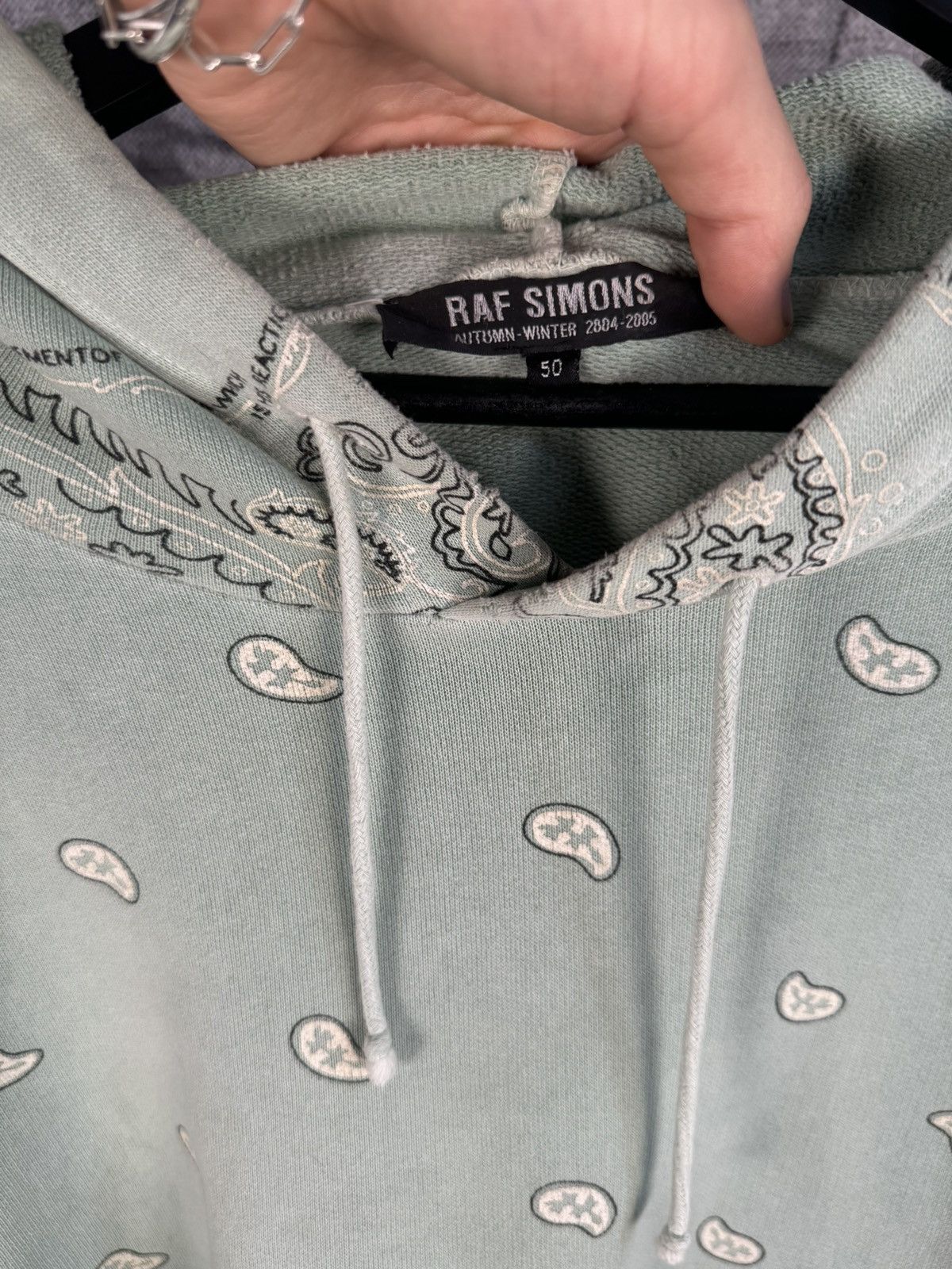 Raf Simons 🚭ARCHIVE GRAIL🚭 F/W 2004-2005 "WAVES" SEAFOAM PAISLEY HOODIE Size US XL / EU 56 / 4 - 2 Thumbnail