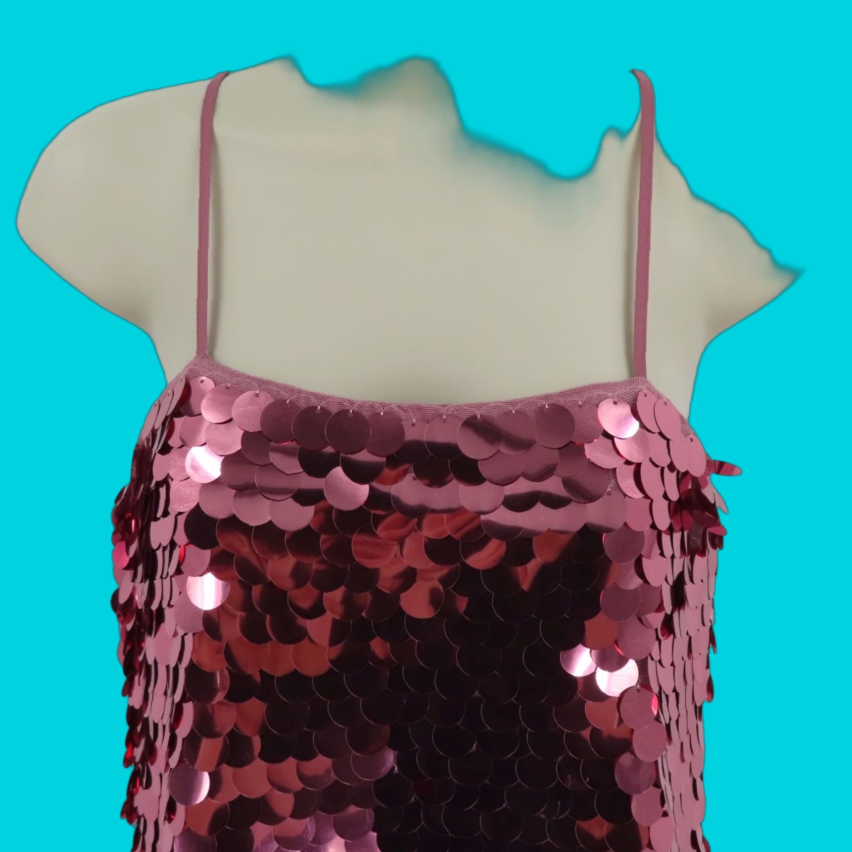 Vintage A New Day Dress Adult XS Pink Sequin Spaghetti Strap Short Shift Straps Womens Size XS / US 0-2 / IT 36-38 - 1 Thumbnail