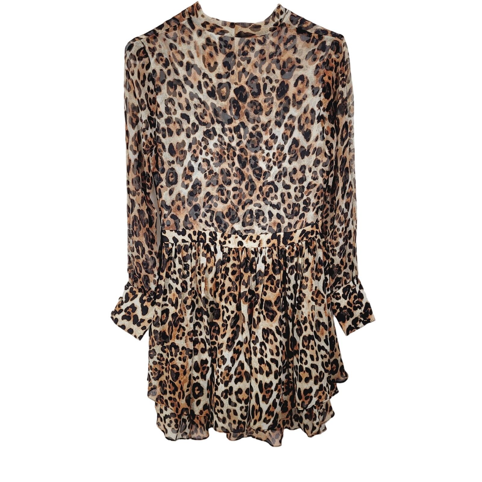 INTERMIX Intermix cheetah print sheer ruffled long sleeve dress Size S / US 4 / IT 40 - 4 Thumbnail