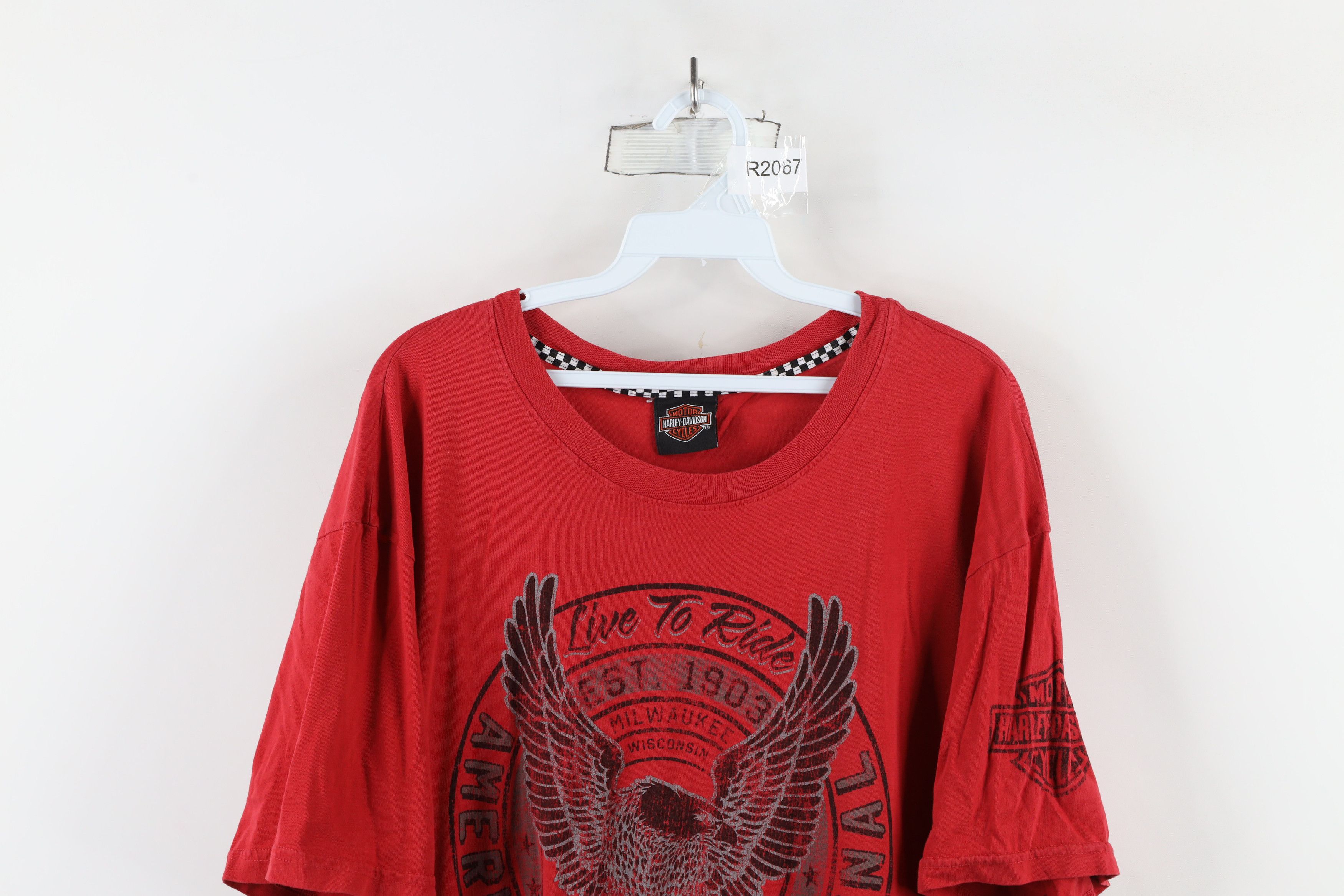 Harley Davidson × Vintage Vintage Y2K Harley Davidson Spell Out Eagle T-Shirt Red Size US XL / EU 56 / 4 - 2 Thumbnail