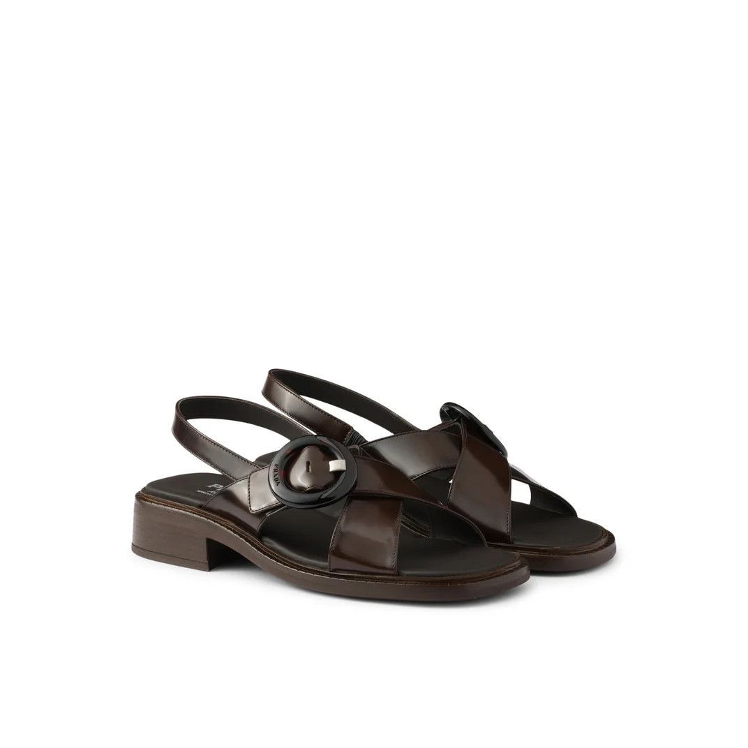 Prada PRADA $1200 Sienna Brown Brushed Leather With Buckle Sandals Size US 6 / IT 36 - 1 Thumbnail