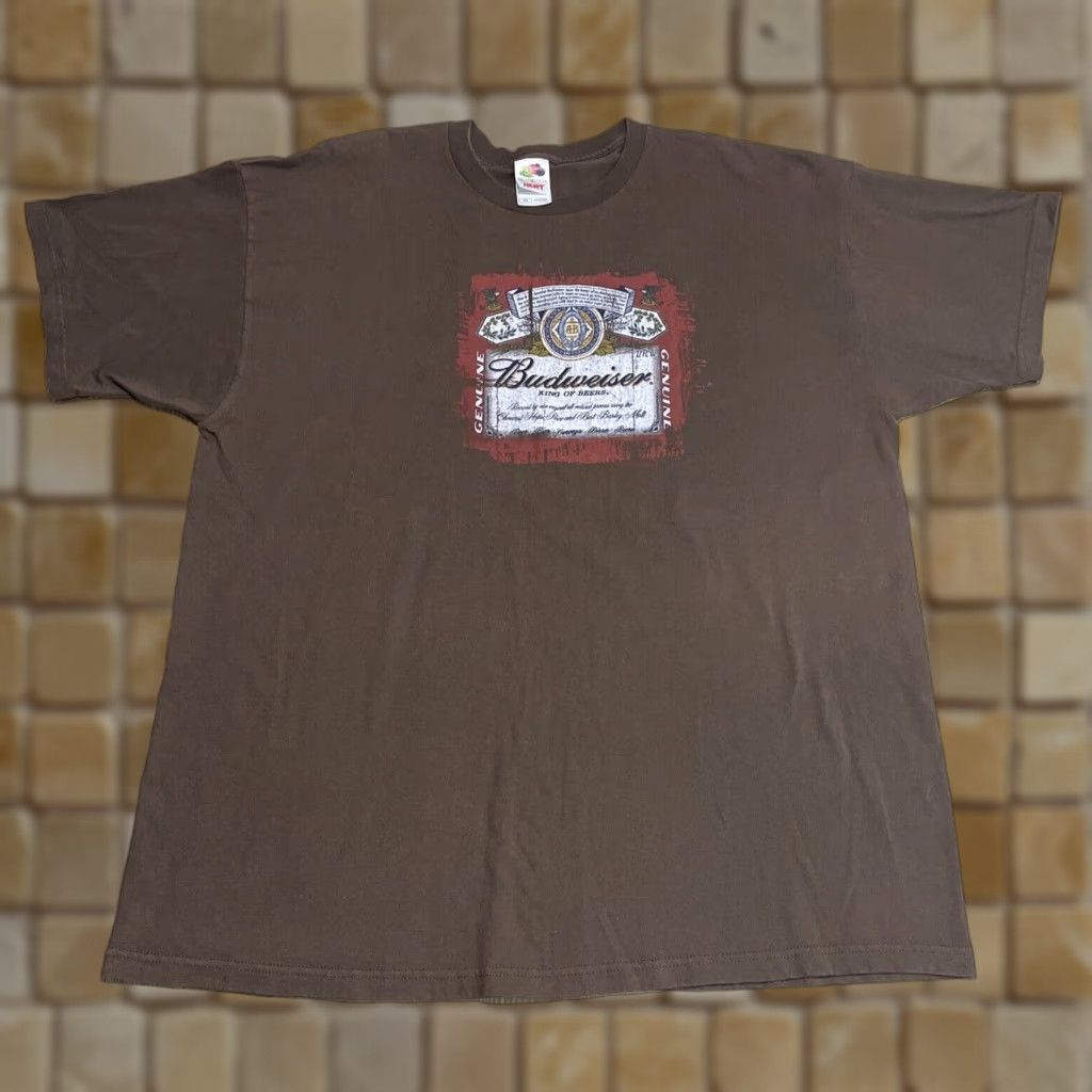 Fruit Of The Loom VINTAGE Budweiser King Of Beers T-Shirt Men 2XL Brown 90s Beer Cotton Short Sleeve Size US XXL / EU 58 / 5 - 1 Thumbnail