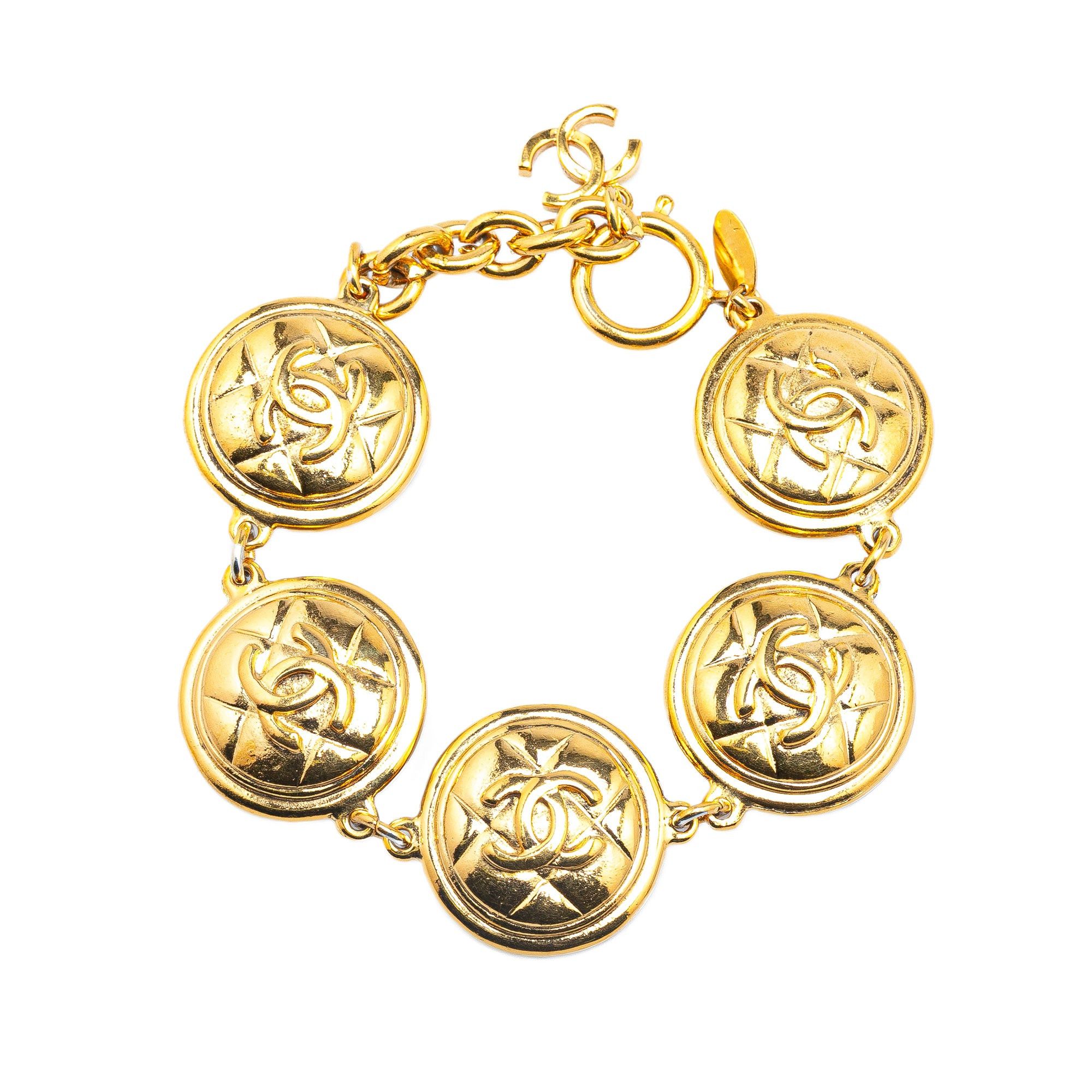 Chanel Chanel Gold Plated CC Quilted Medallion Bracelet Gold Size ONE SIZE - 1 Thumbnail