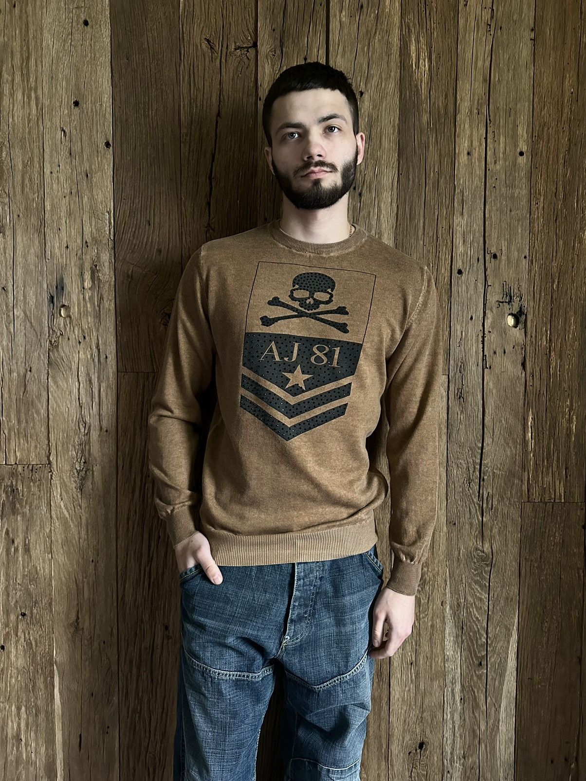 Armani Jeans 81 Skull Y2K Style Light Sweater