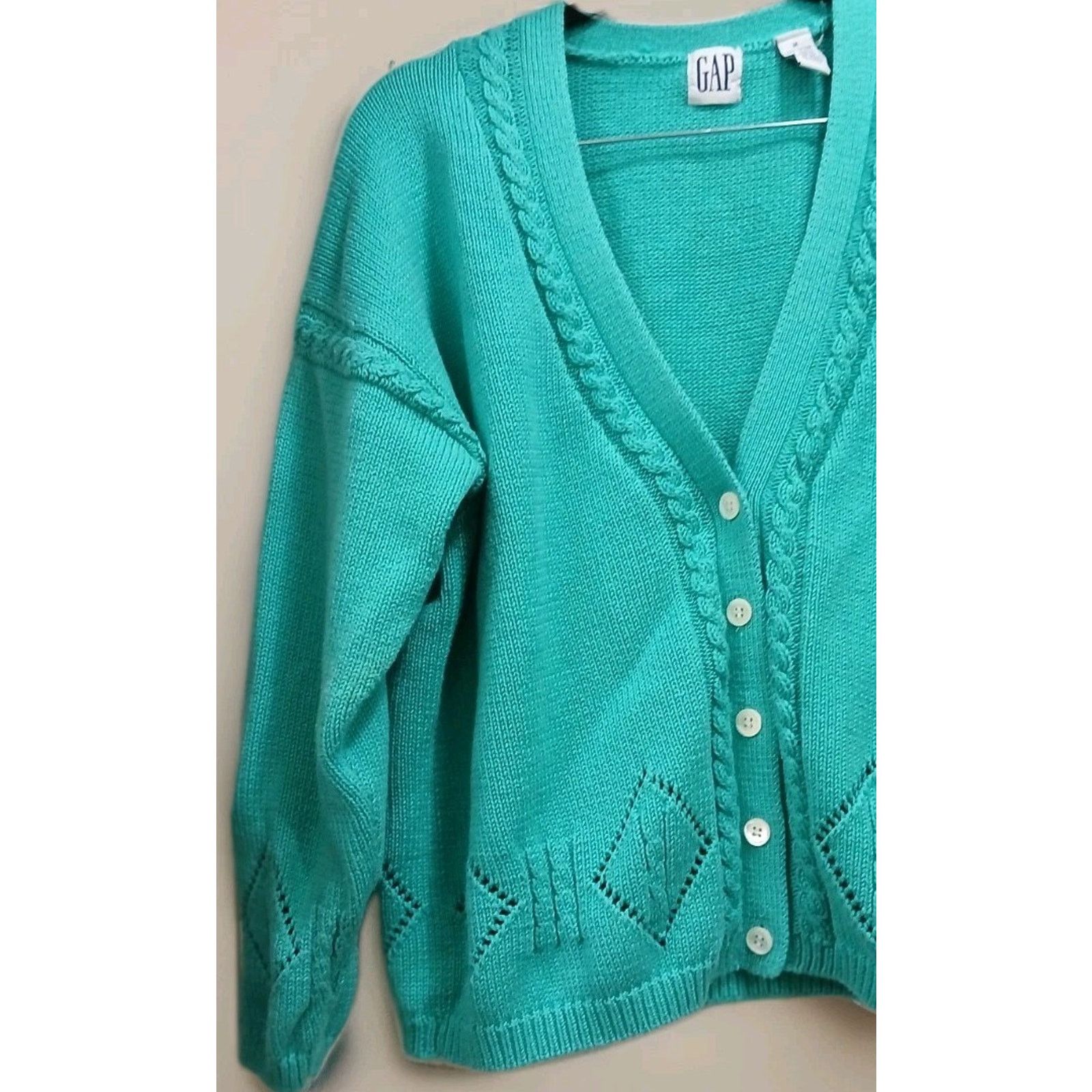 Gap Vintage GAP Teal Cardigan M Chunky Knit Grandma 90s Y2K Size M / US 6-8 / IT 42-44 - 2 Thumbnail