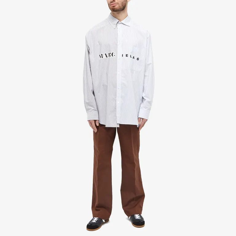 Maison Margiela os11x0124 Oversized Pinstripe Logo Shirt in Light Gray Size US M / EU 48-50 / 2 - 4 Thumbnail