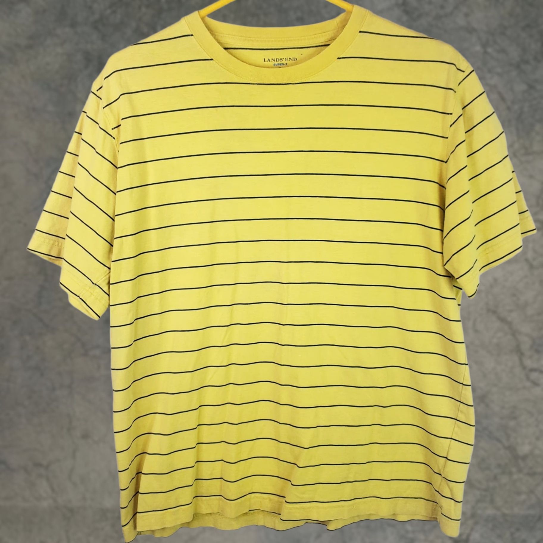 Lands' End Lands' End Super-T Tee Shirt Mens M Yellow Blue Striped Short Sleeve Crew Neck 100% Cotton Jersey Shirt Size US L / EU 52-54 / 3 - 1 Thumbnail