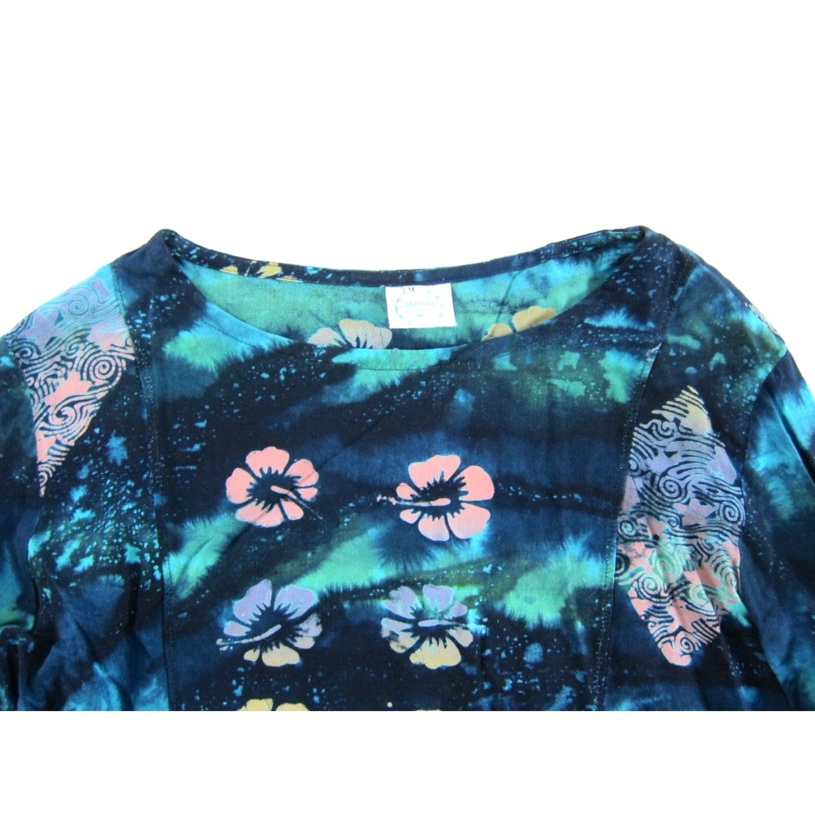 Vintage Vtg Global Village Blouse Long Sleeve Tie Dye Rayon Green M Women Size M / US 6-8 / IT 42-44 - 4 Thumbnail