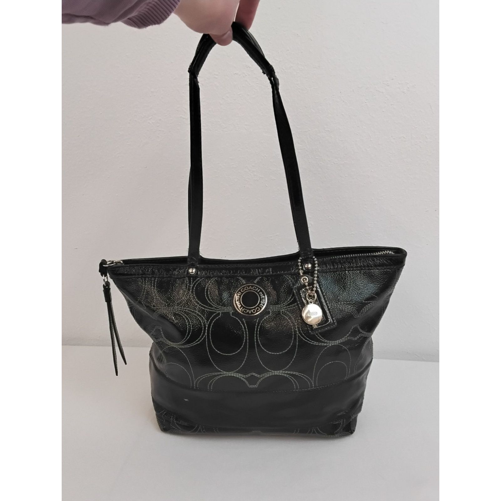 Coach Coach Signature Stitch Tote Bag Black Patent Leather Size ONE SIZE - 4 Thumbnail