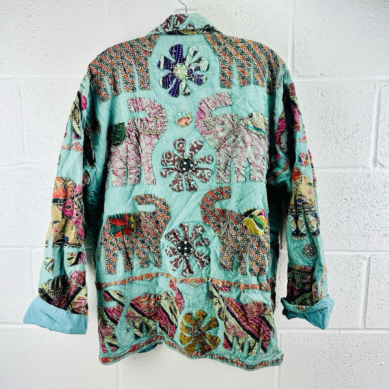 Other Art To Wear Indie Elephant Kimono Blouse Teal Sz L/XL Size XL / US 12-14 / IT 48-50 - 2 Thumbnail
