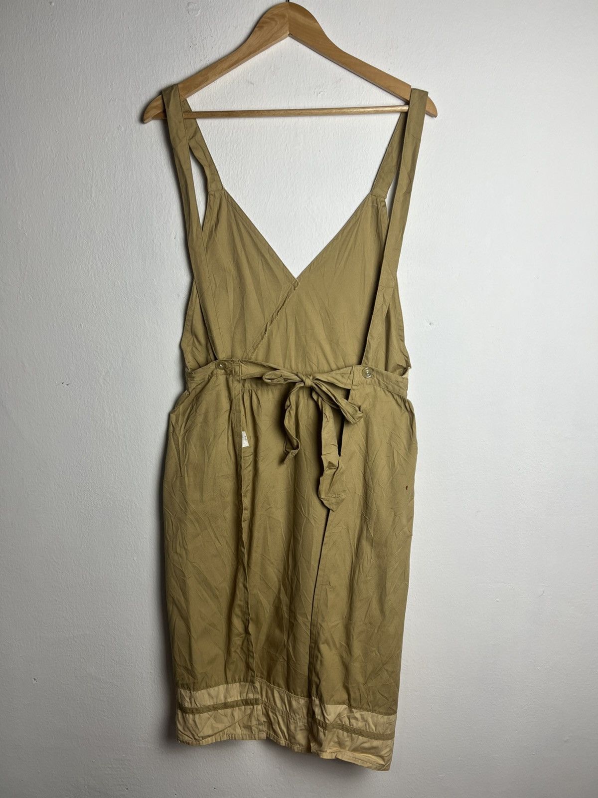 Japanese Brand Khaki Scoop Neck Bib Pinafore Apron Size ONE SIZE - 2 Thumbnail