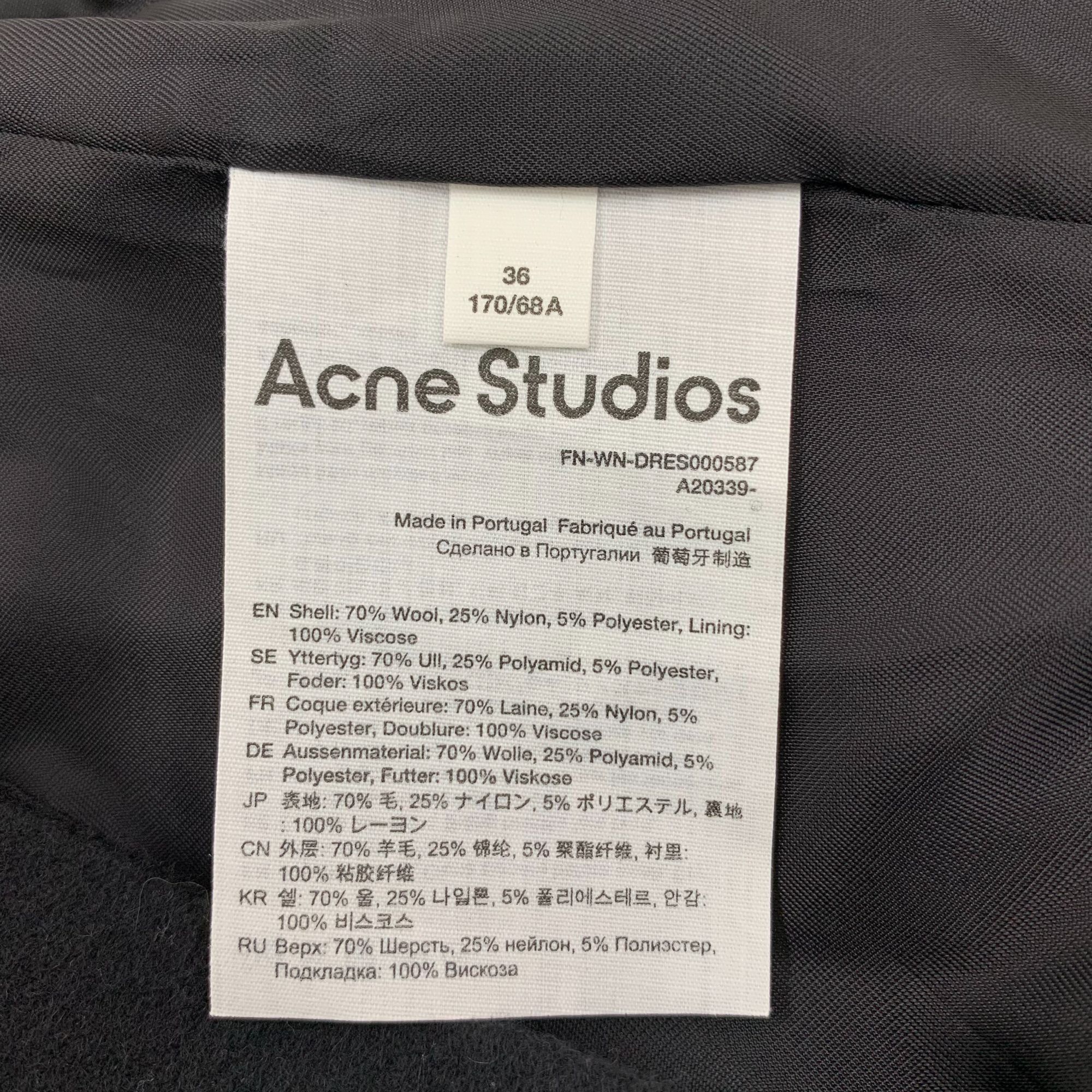 Acne Studios ACNE STUDIOS Black Wool Blend Long Sleeve Dress With Pockets Size XS / US 0-2 / IT 36-38 - 3 Thumbnail