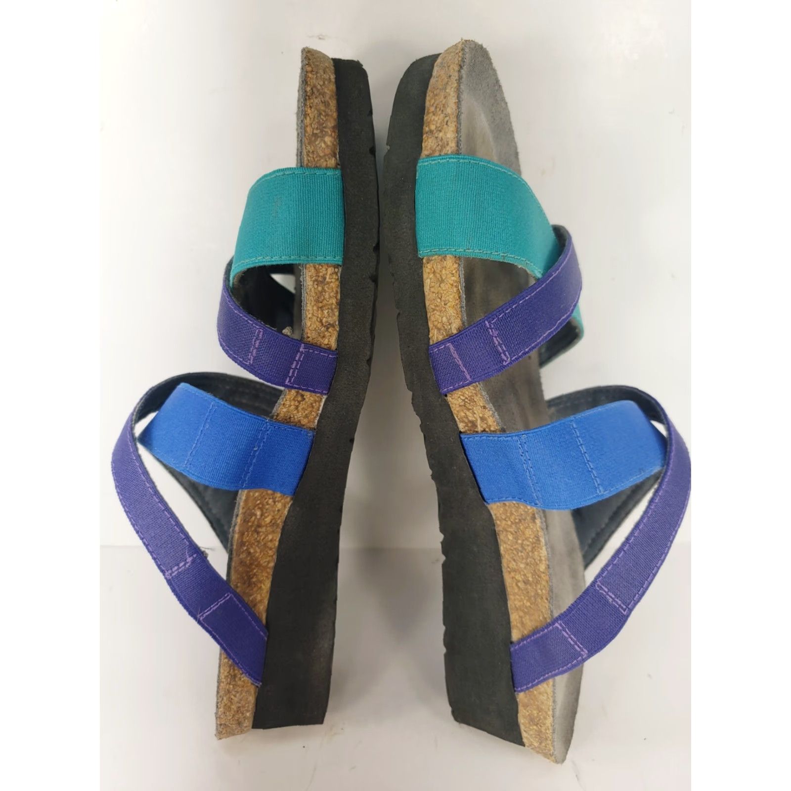 Vintage Naot Roxanna Sandals Strappy Aqua Blue Combo Leather Cork Insole Womens Sz 8 Slip On Beach Outdoor Casual Size US 8 / IT 38 - 7 Thumbnail