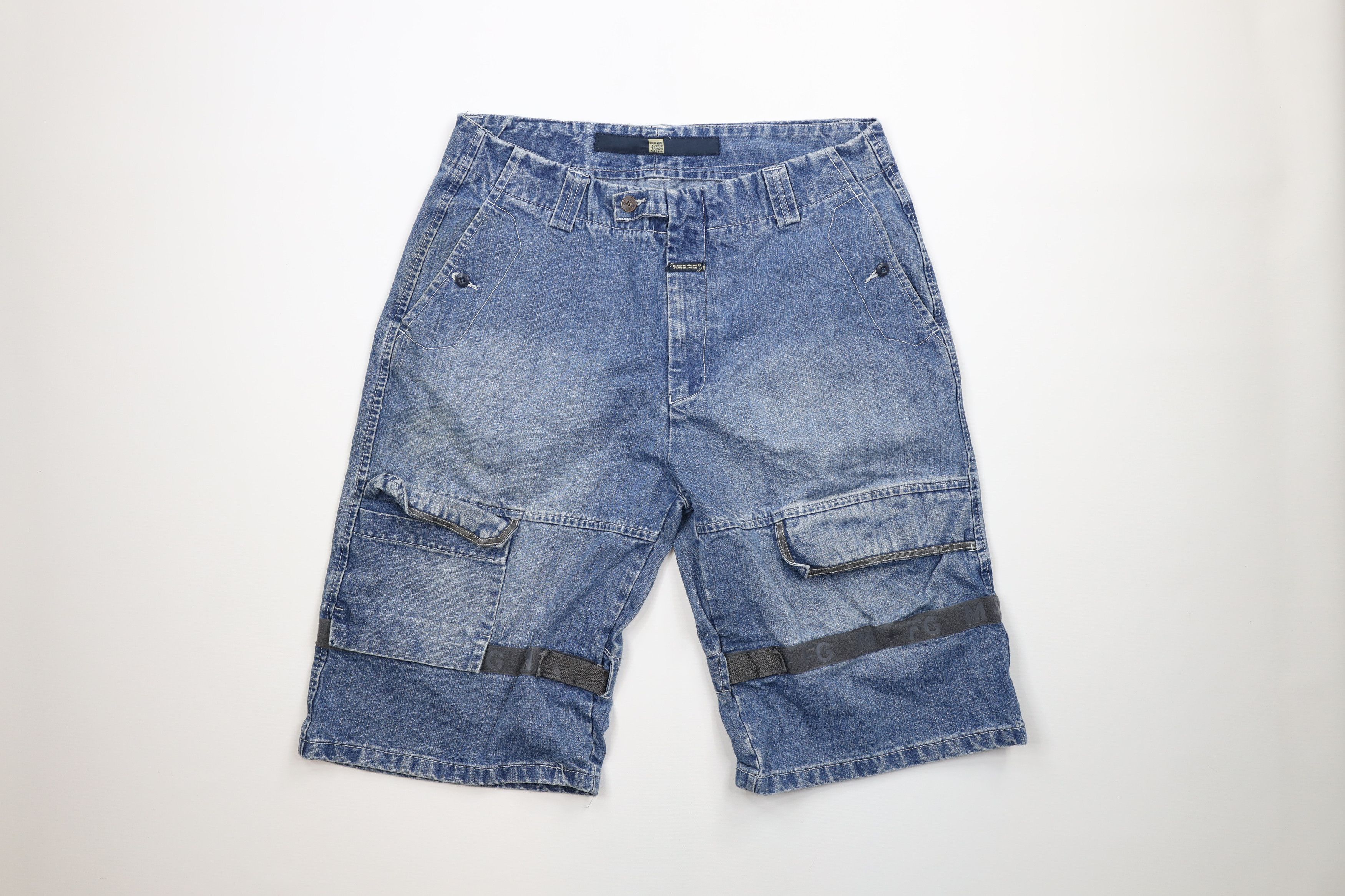 image of 90's Marithe Francois Girbaud Strap Denim Shorts in Blue, Men's (Size 40)