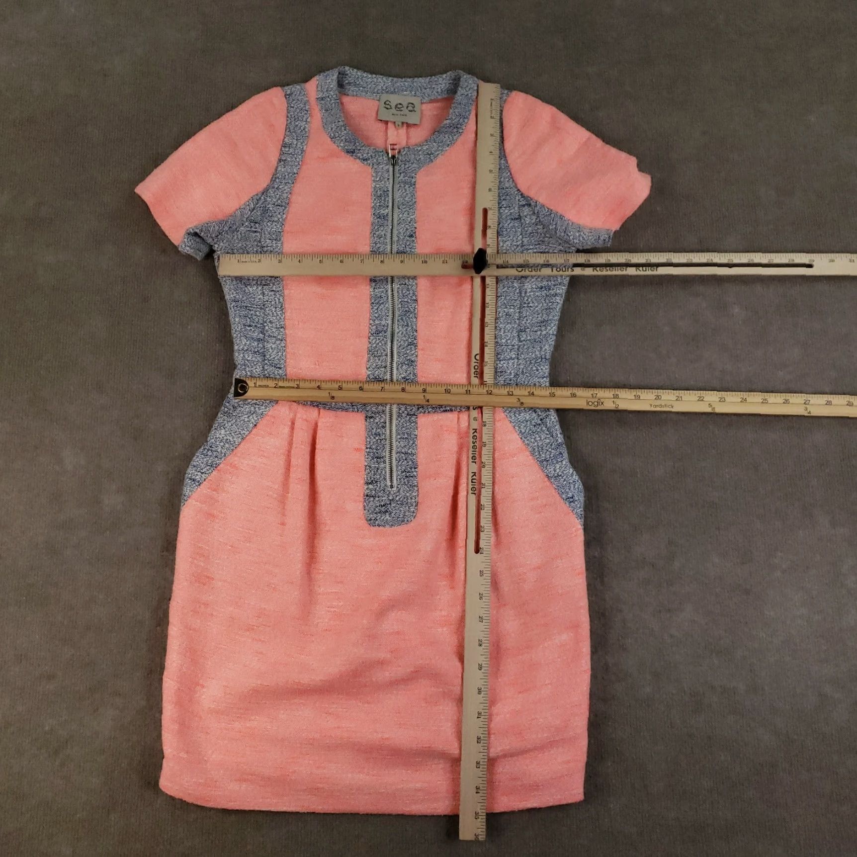 Boden Sea Dress New York Women Size 6 Orange Gray Shift Short Sleeve Front Zipper Size 28" / US 6 / IT 42 - 2 Thumbnail