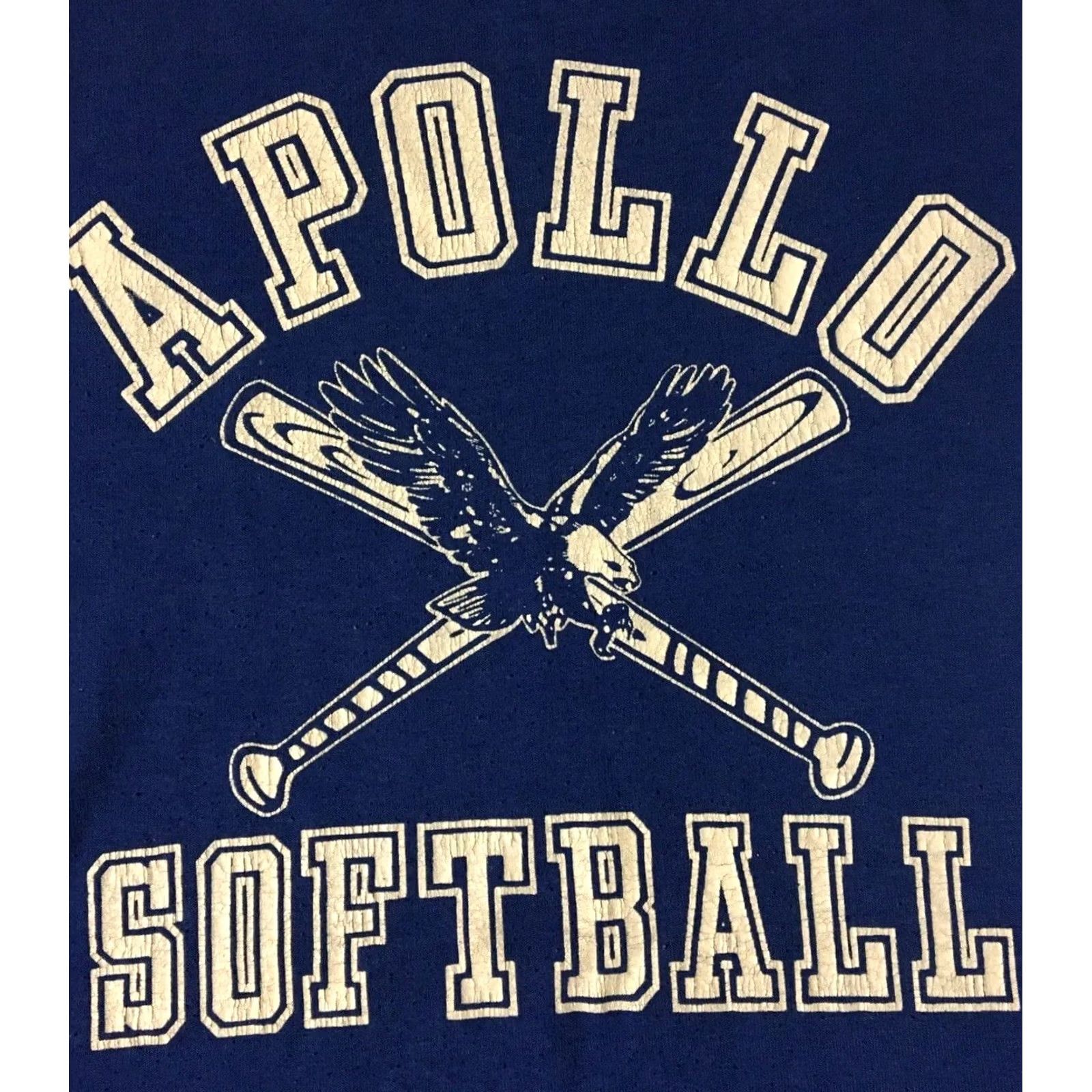 Russell Athletic VINTAGE Russell Athletic Apollo School Softball Shirt XL Blue Long Sleeve Distressed 80s 90s Grunge USA Mens T-Shirt Size US XL / EU 56 / 4 - 3 Thumbnail