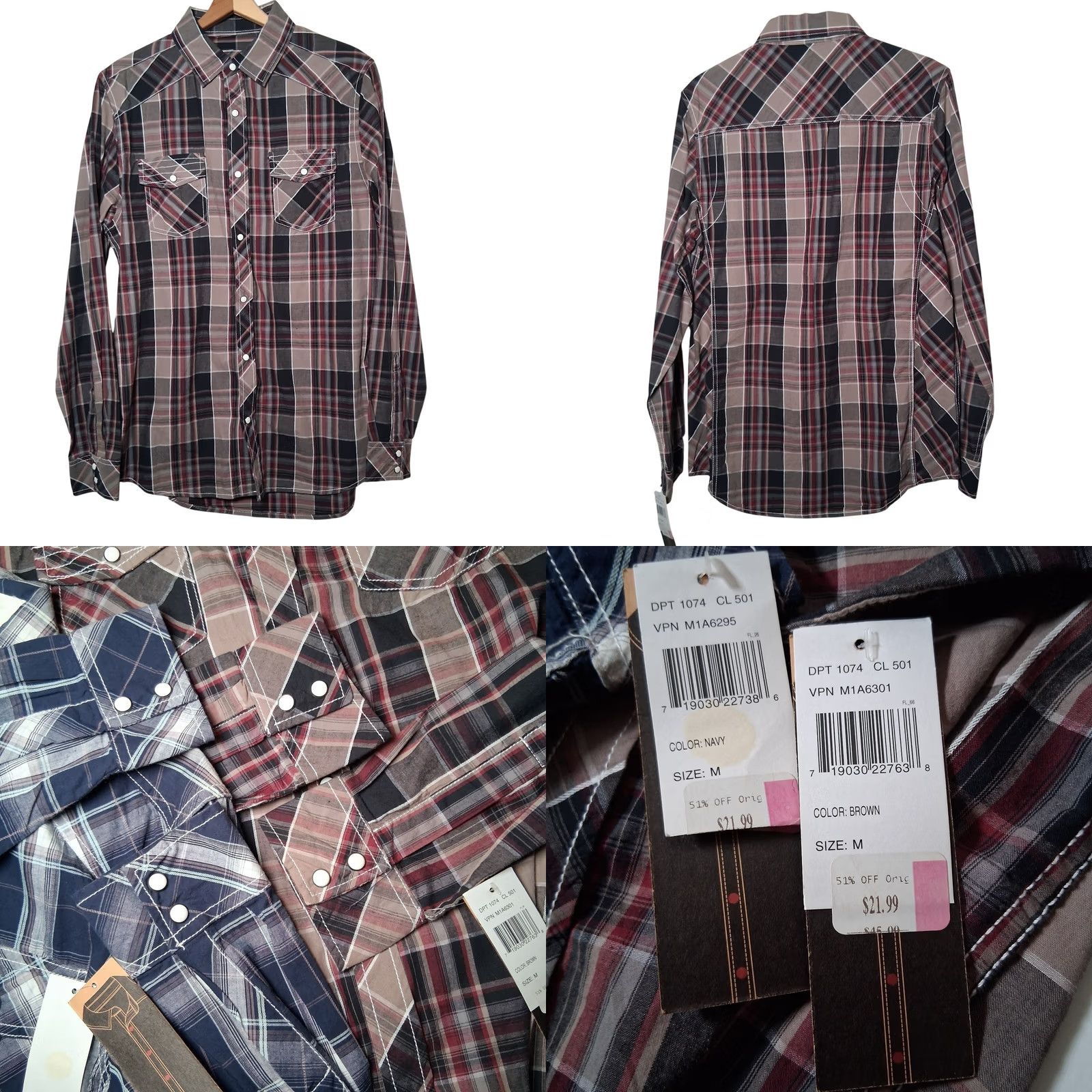 Vintage VINTAGE Red Snap Clothing Company Western Shirt Pair Men Medium Plaid Red Blue Ranch NEW Size US M / EU 48-50 / 2 - 9 Thumbnail