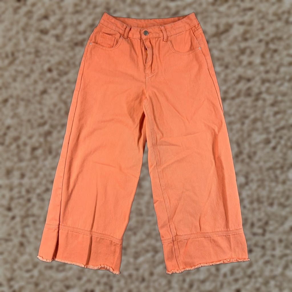 Shein Shein Pants Womens Large Orange Denim Jeans Wide Leg High Rise Cotton Blend Size 36" / US 14 / IT 50 - 1 Thumbnail