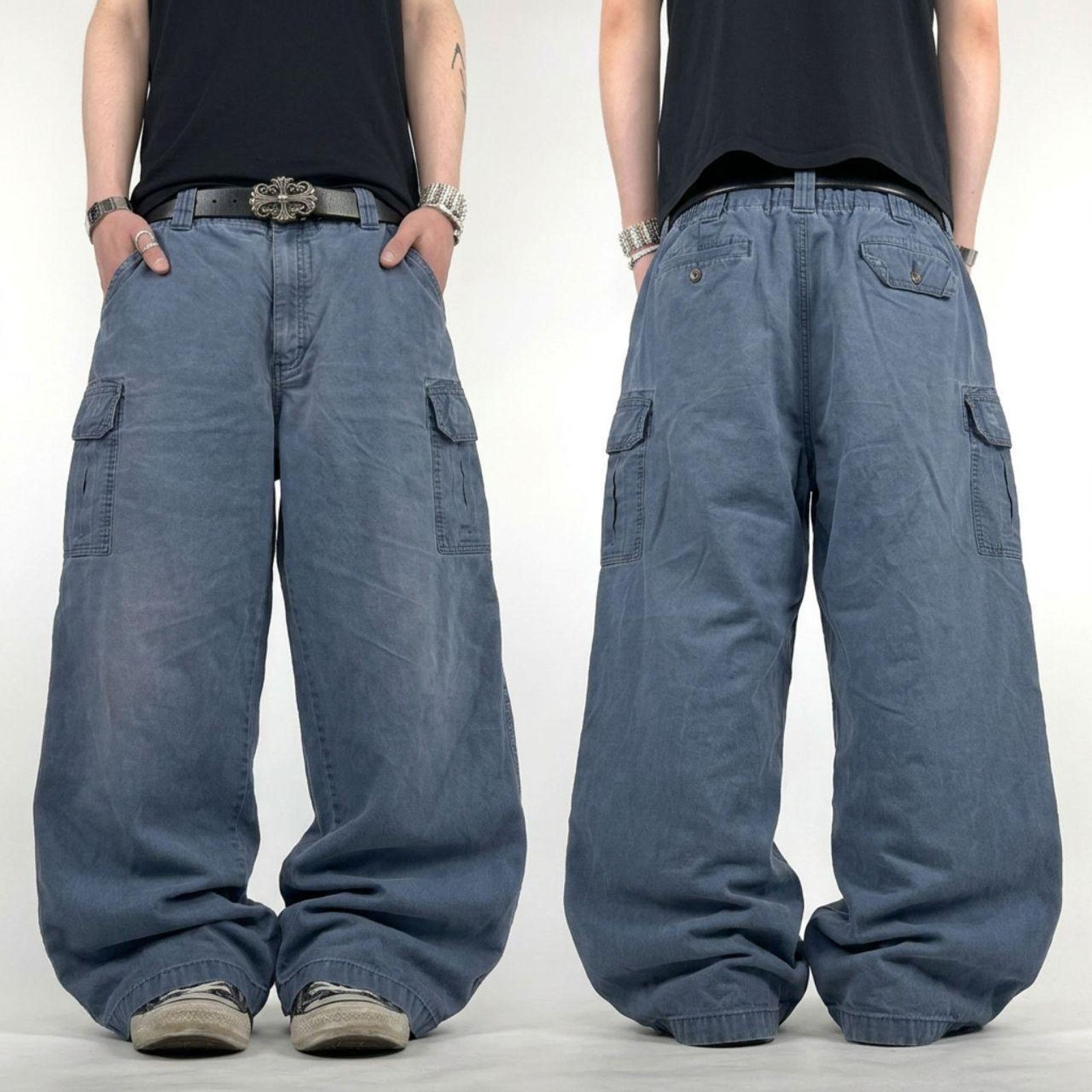Vintage y2k archive faded blue baggy wide leg cargo pants