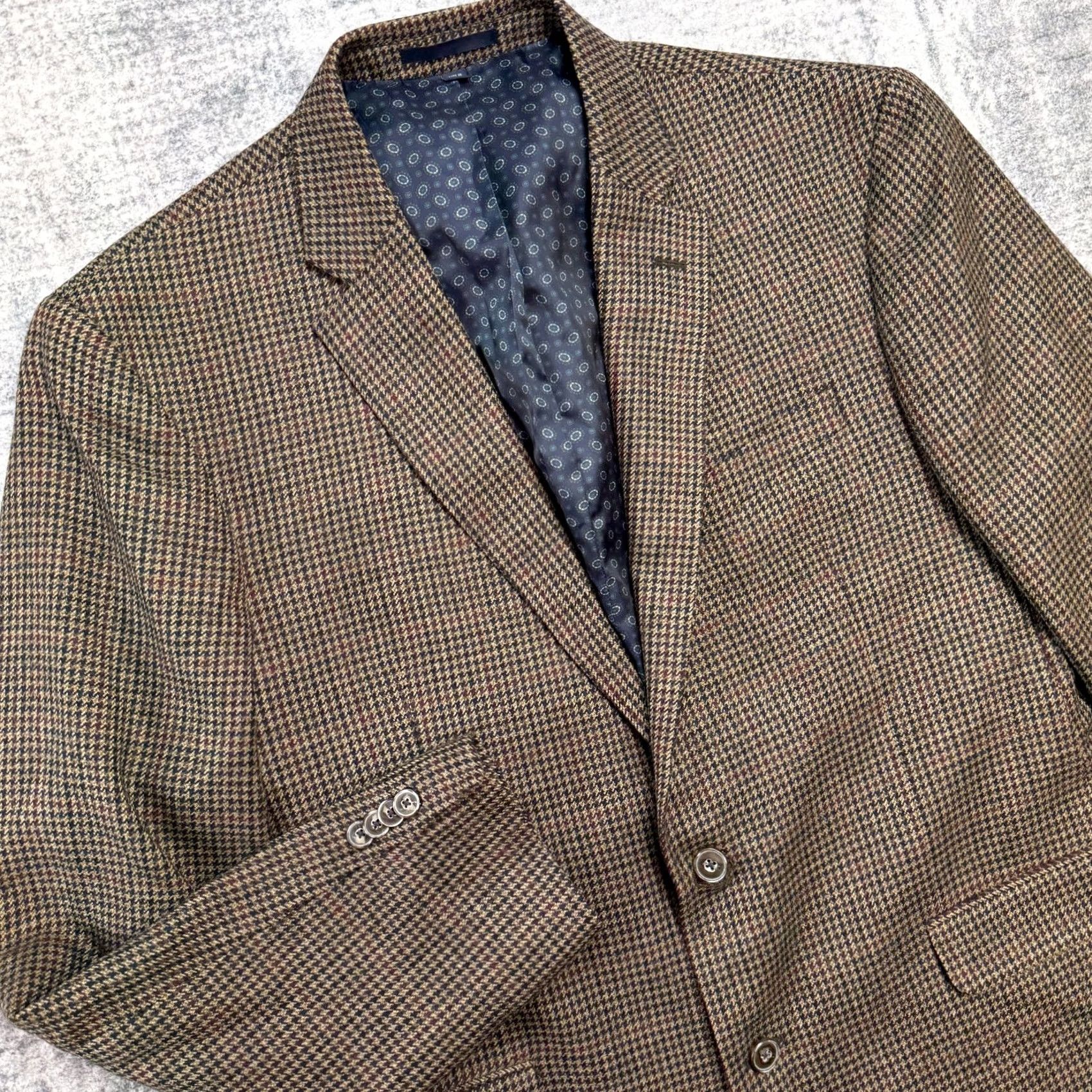 Jos. A. Bank Jos. A. Bank Blazer Jacket Mens 42L Brown Houndstooth Wool Blazer Notch Lapel Single-Breasted 3-Button Jeans/Coat? Size 42R - 2 Thumbnail