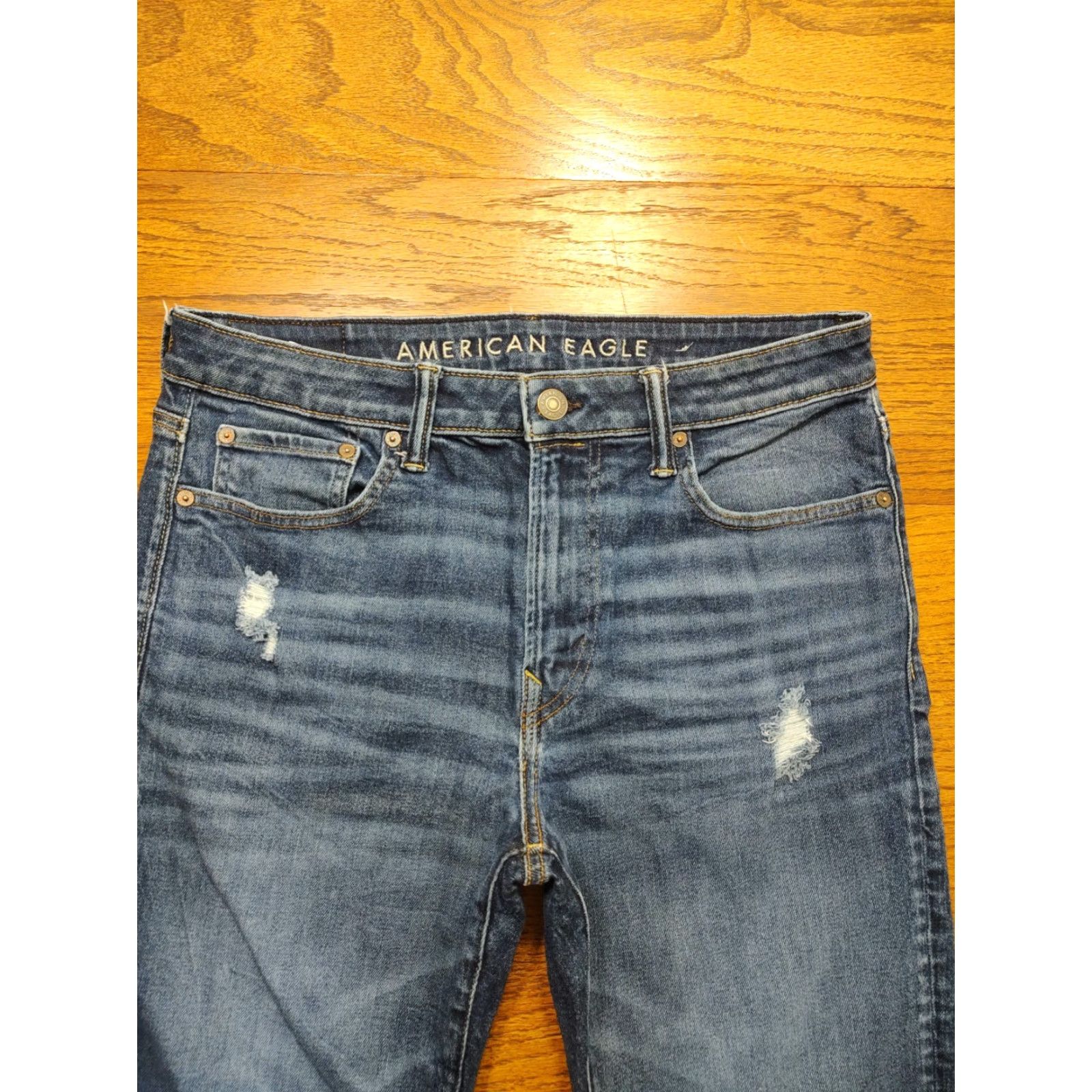 American Eagle Outfitters American Eagle Jeans Mens Relaxed Straight Distressed Denim Blue 33x32 Size US 33 - 4 Thumbnail