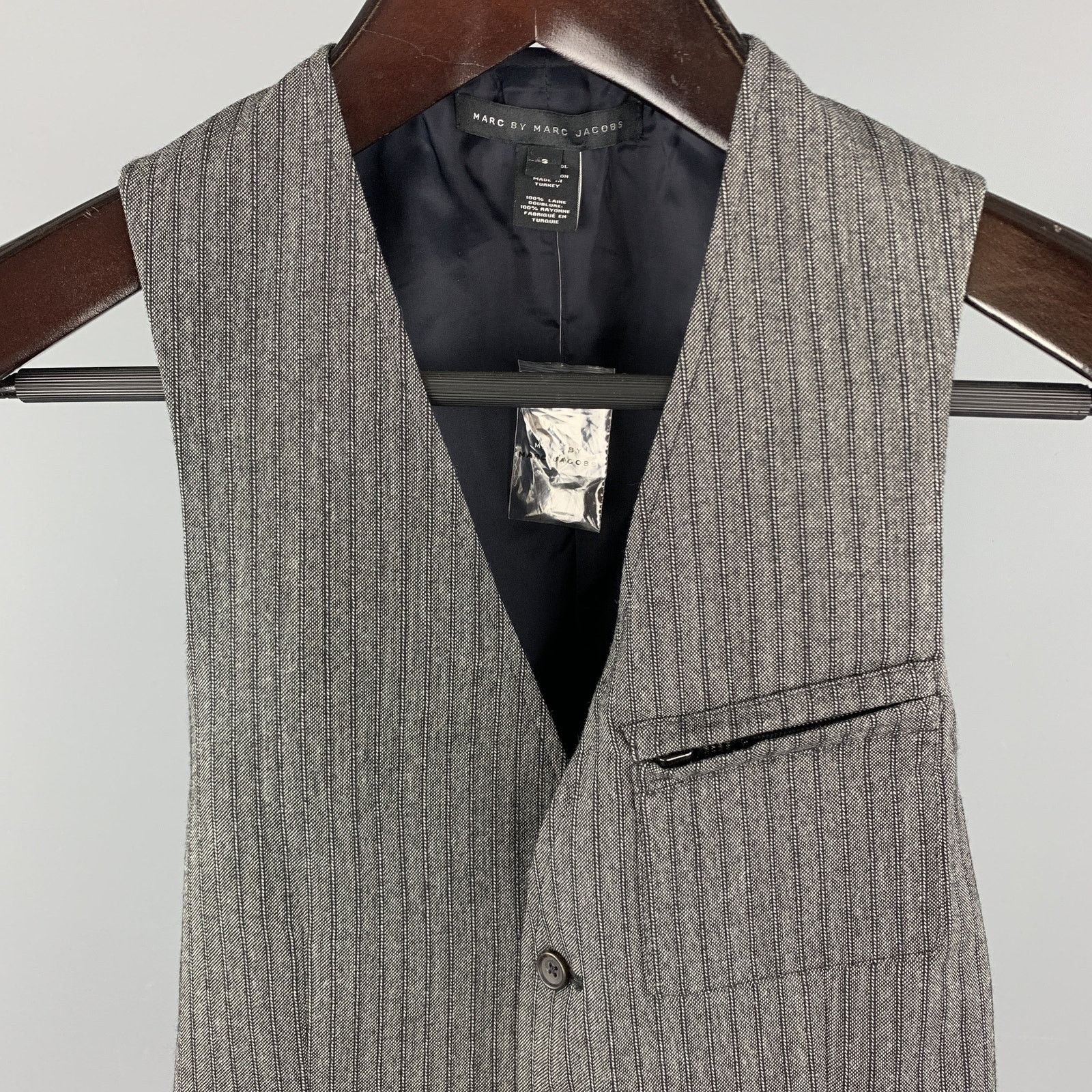 Marc by Marc Jacobs Size S Gray Stripe Wool Buttoned Vest (Indoor) Size 36R - 2 Thumbnail