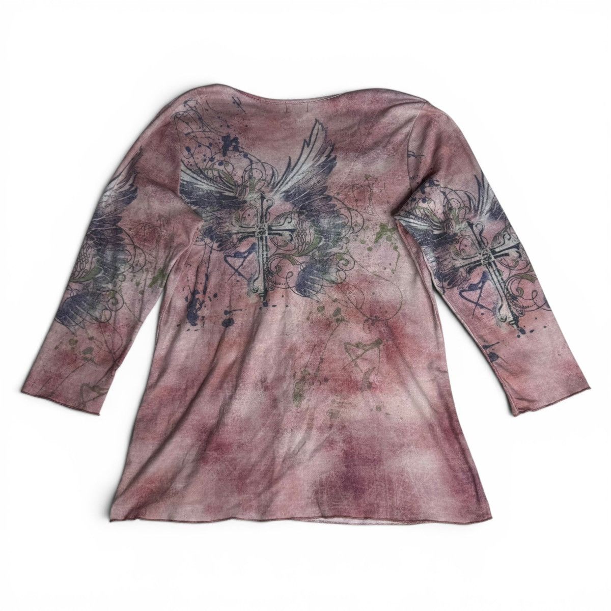 Other Oneworld Y2K Pink Grunge Graphic Cross Top w/ Rhinestones Size L / US 10 / IT 46 - 5 Thumbnail