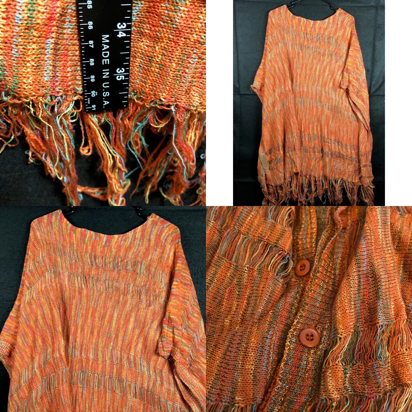 Griffin Grifflin Paris Womens Sweater Orange Multicolored Poncho Button Side XL/XXL Size XXL / US 16-18 / IT 52-54 - 8 Thumbnail