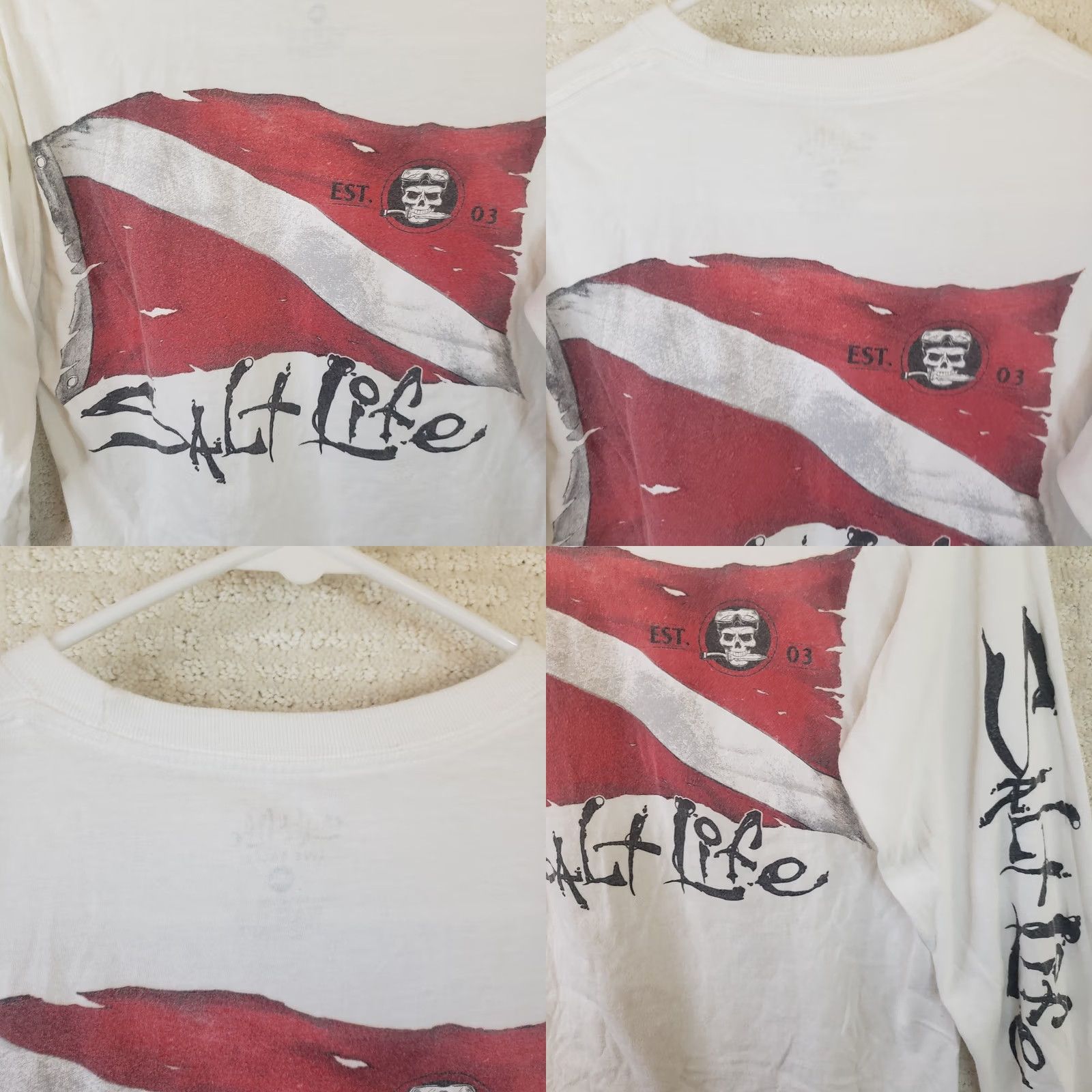 Vintage Salt Life Live Salty Men's S White Dive Flag Pirate Graphic Logo T-Shirt Size US S / EU 44-46 / 1 - 8 Thumbnail