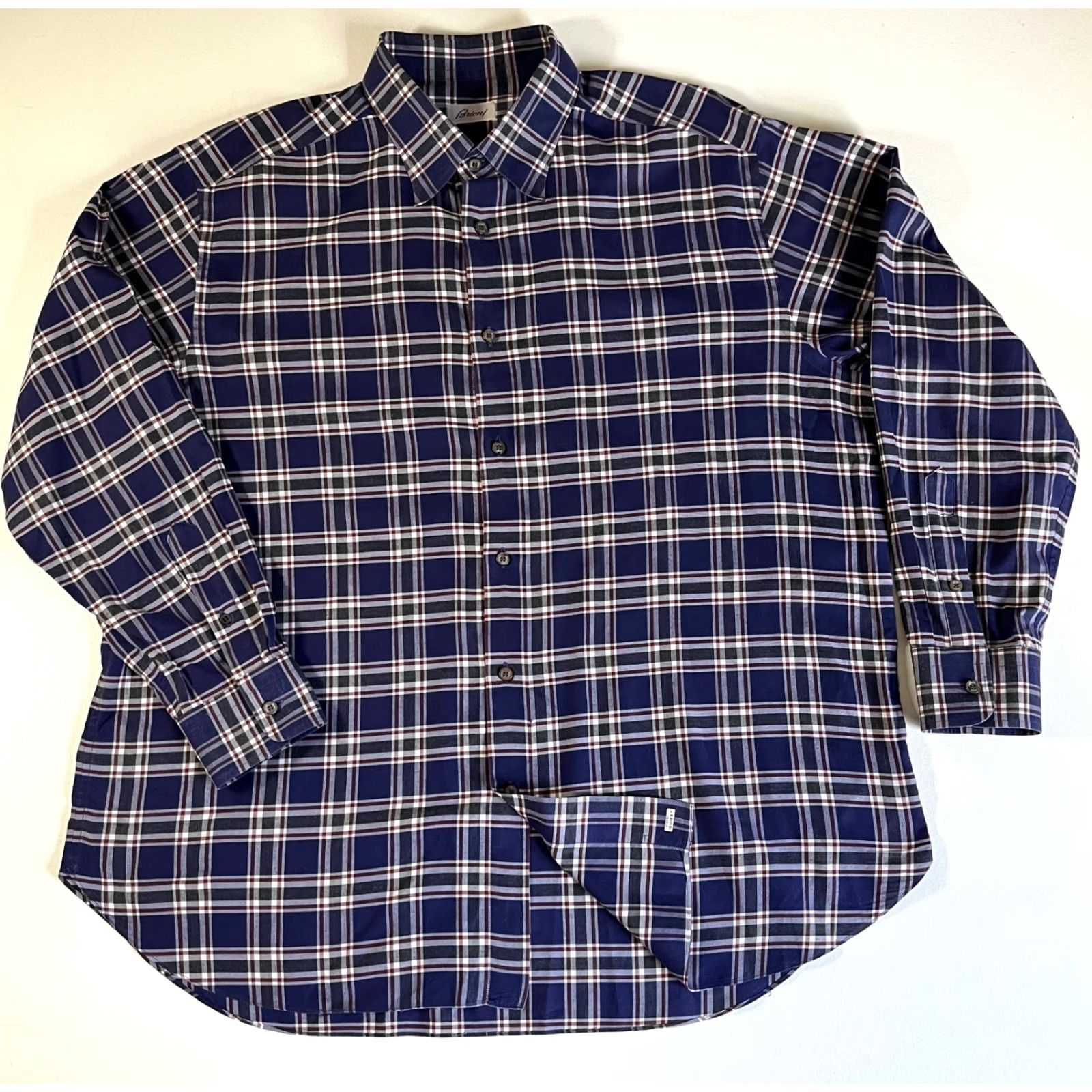 Brioni VINTAGE Brioni Button-Down Shirt Mens Casual 100% Cotton Plaid XL Blue Designer Luxury Shirt Size US XL / EU 56 / 4 - 4 Thumbnail