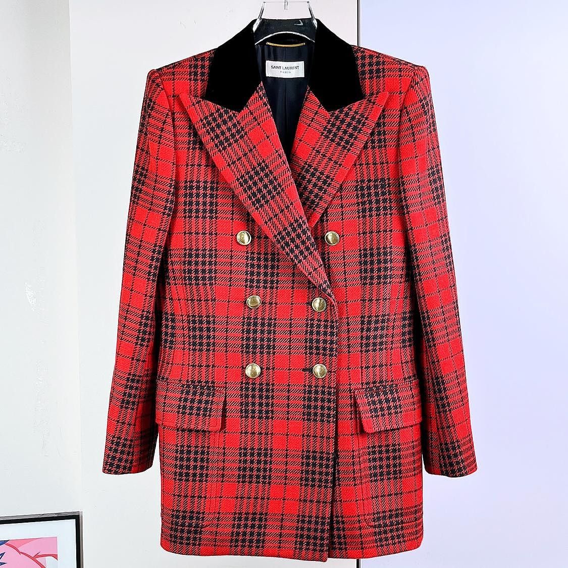 Saint Laurent Paris Saint Laurent Plaid Wool Blazer Size 36 Size XS / US 0-2 / IT 36-38 - 1 Thumbnail