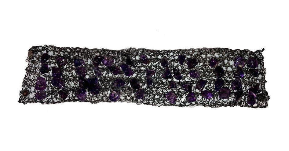 Handmade Artisan Hand Made Purple Amethyst Woven Wire Bracelet Size ONE SIZE - 2 Thumbnail
