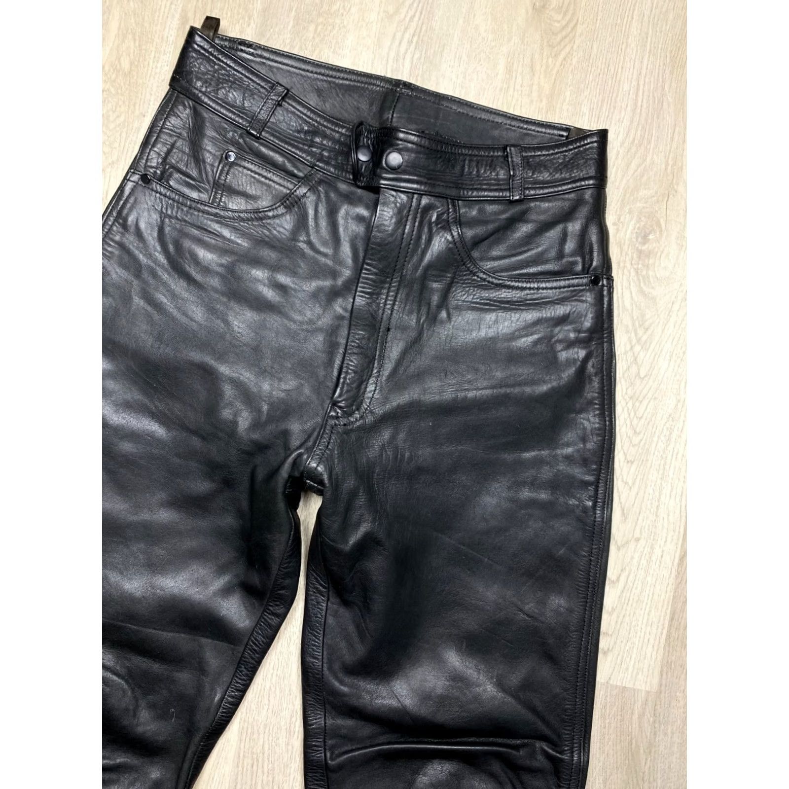 Vintage Akito Mens Leather Pants Biker Motorcycle Vintage Size 32 Black Pants Mens Leather Biker 90s Size US 32 / EU 48 - 2 Thumbnail