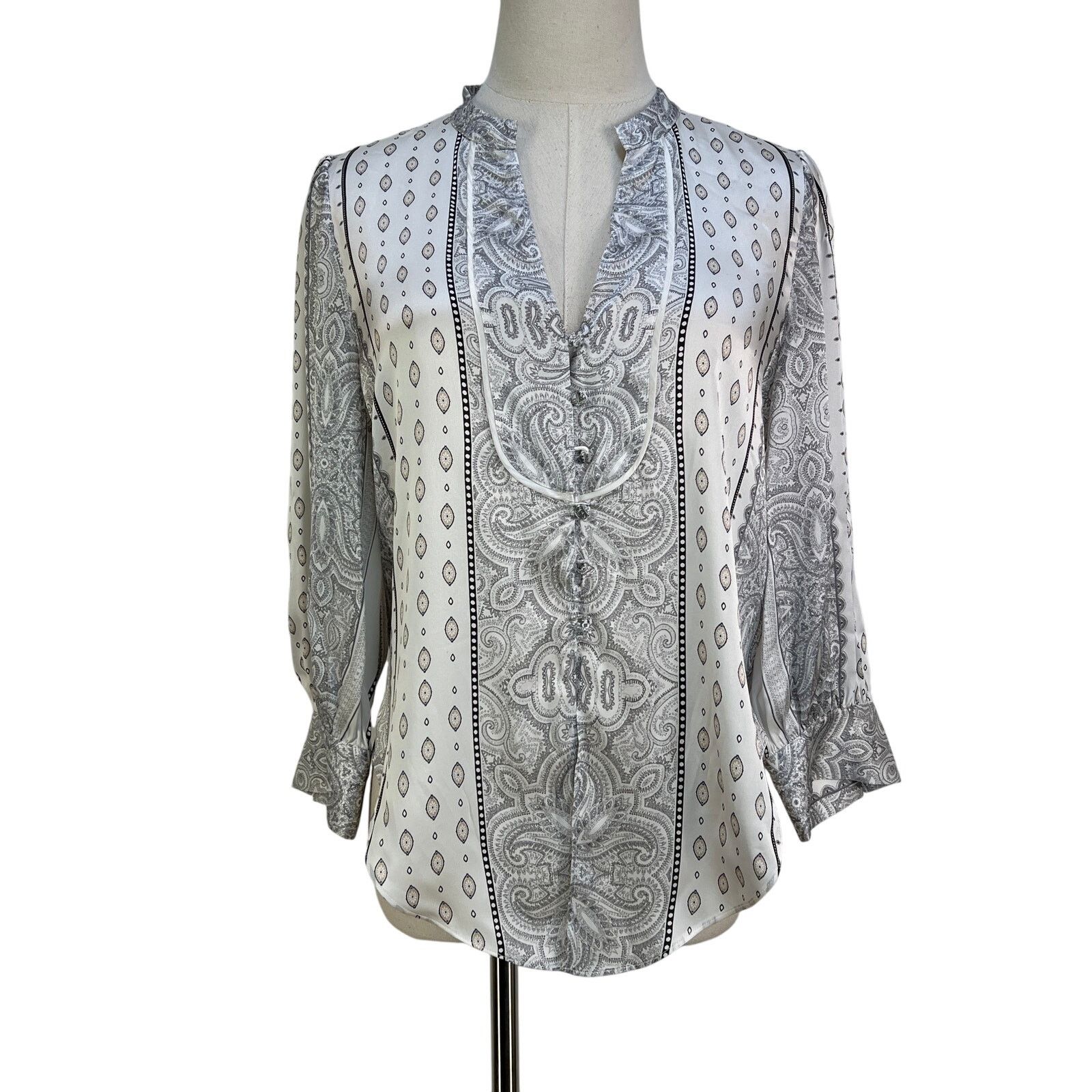 INTERMIX Intermix Silk Printed Top Blouse Paisley Stripes Black White Size M / US 6-8 / IT 42-44 - 1 Thumbnail