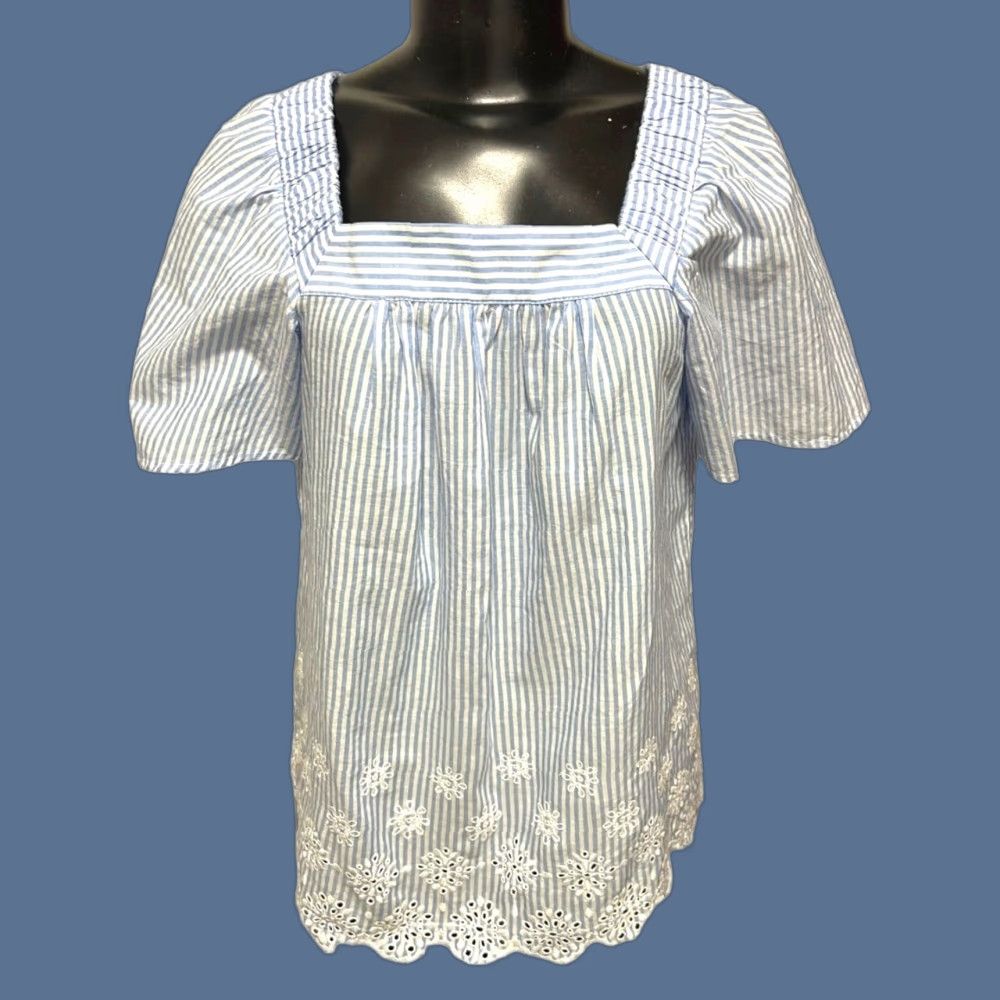 Loft Loft Shirt Women XS Flowy Striped Embroidered Blue White Womens Size XS / US 0-2 / IT 36-38 - 1 Thumbnail