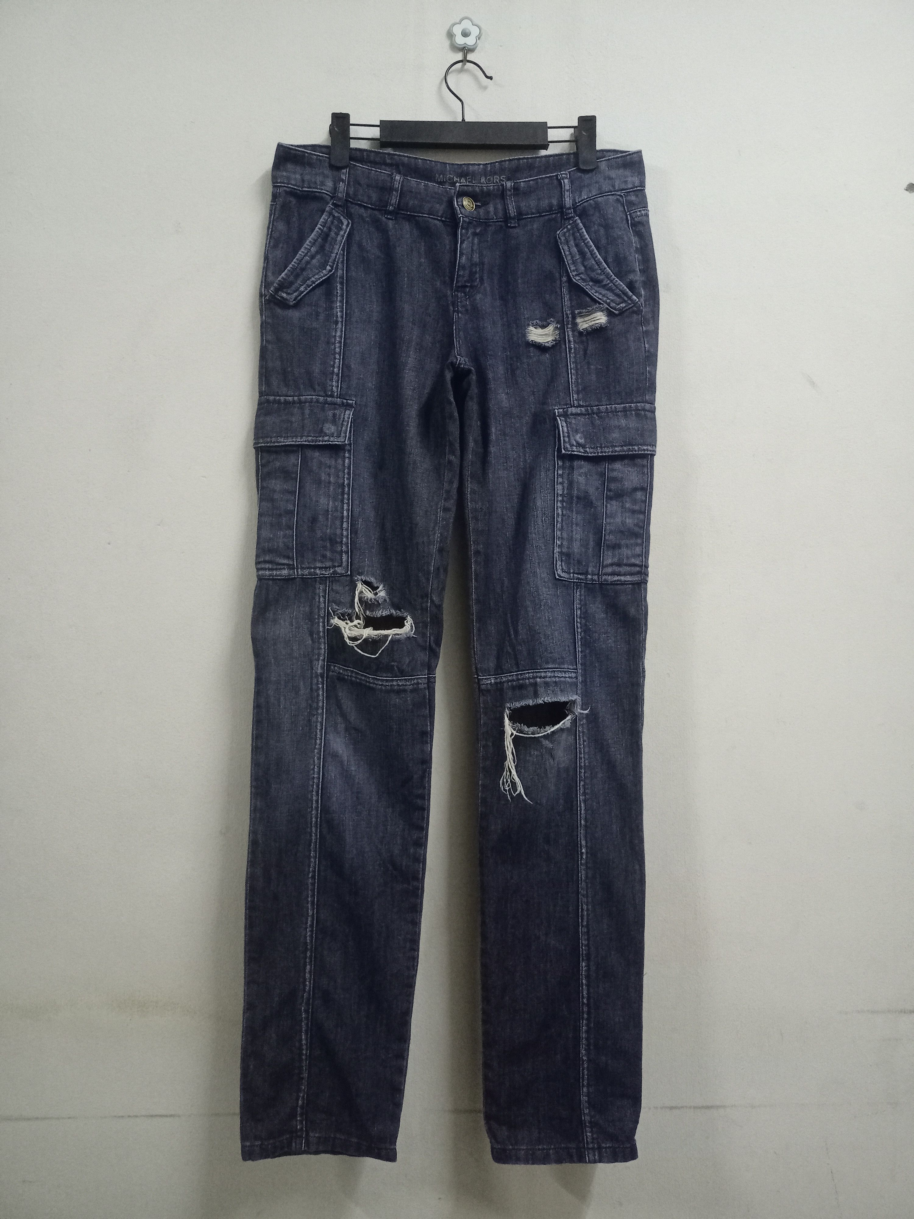 image of Avant Garde x Michael Kors Vintage Michael Kors Blue Wash Distressed Cargo Denim Pants, Women's (Si