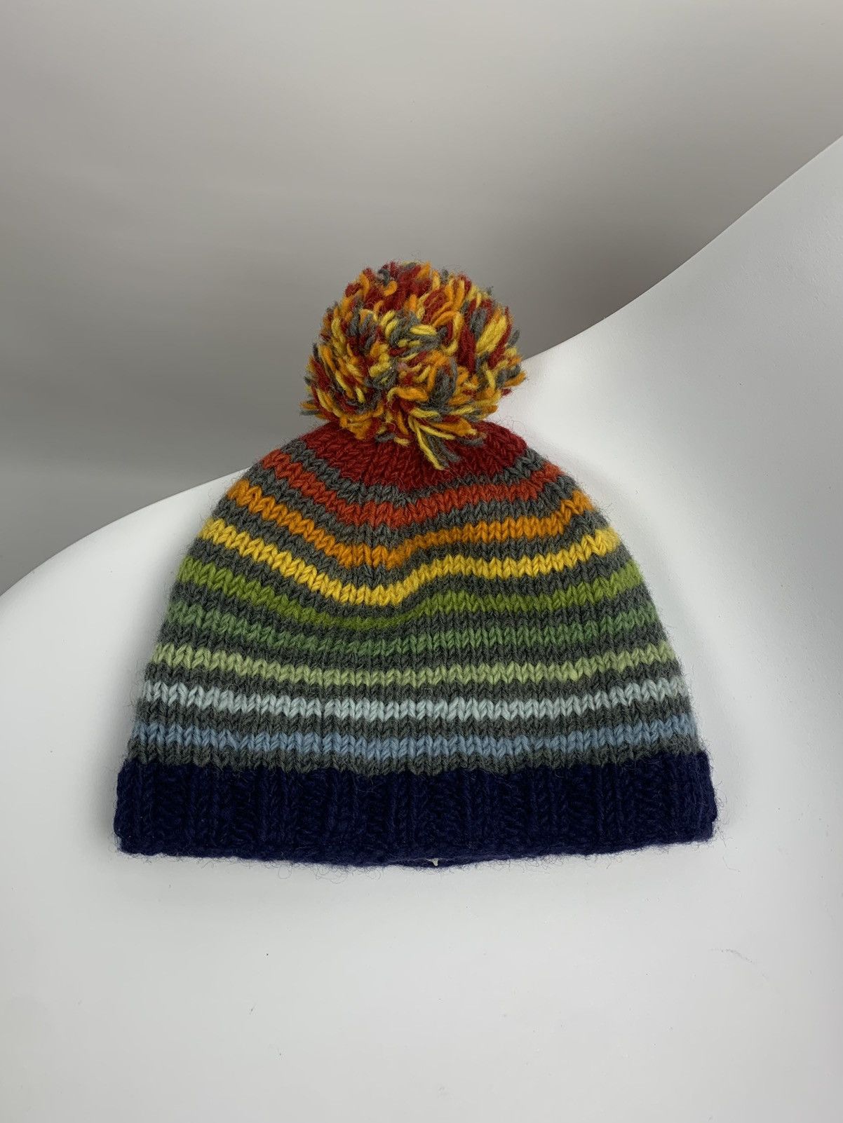 Designer × Handmade Vintage Pachamama Handmade 3D Striped Wool Knit Hat One Size Size ONE SIZE - 1 Thumbnail