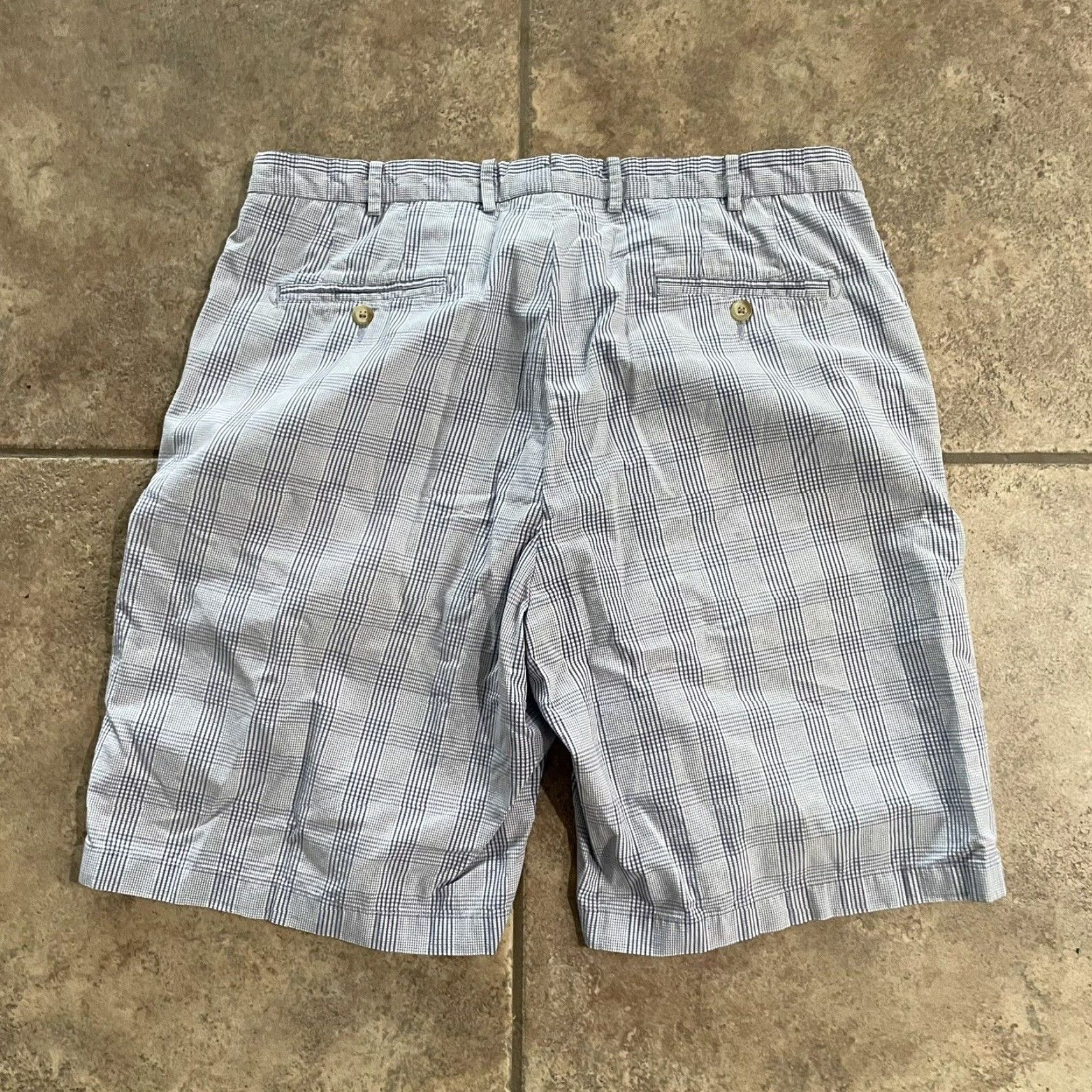 Peter Millar Peter Millar Crown Sport Shorts Bermuda Blue Plaid Seersucker Men's 38 Regular Zip 9in Inch Inseam Color Blue Pattern Plaid Sport Mens Size US 38 / EU 54 - 5 Thumbnail