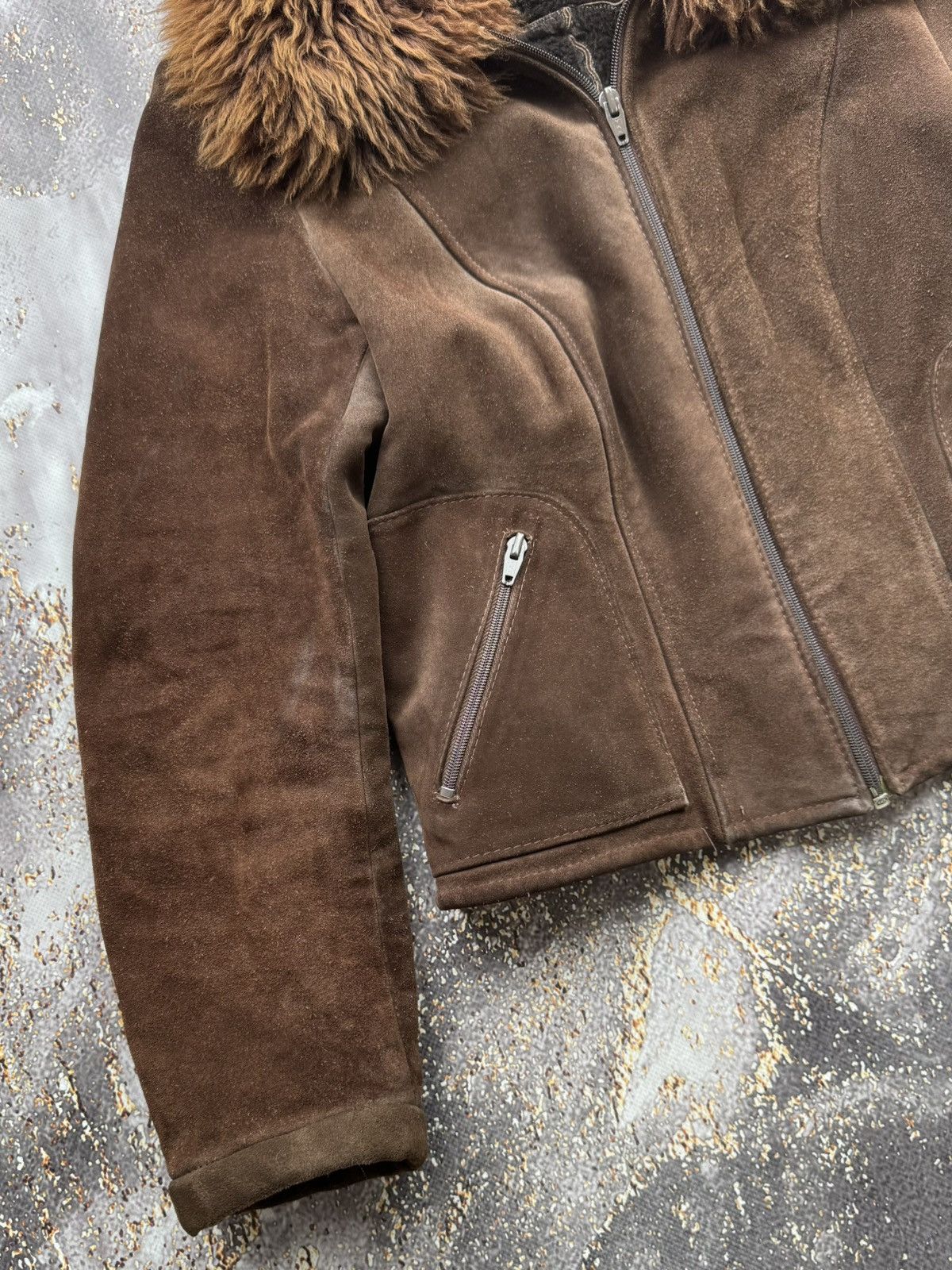 Genuine Leather Vintage Suede Leather Faux Fur Collar Jacket Size S / US 4 / IT 40 - 2 Thumbnail