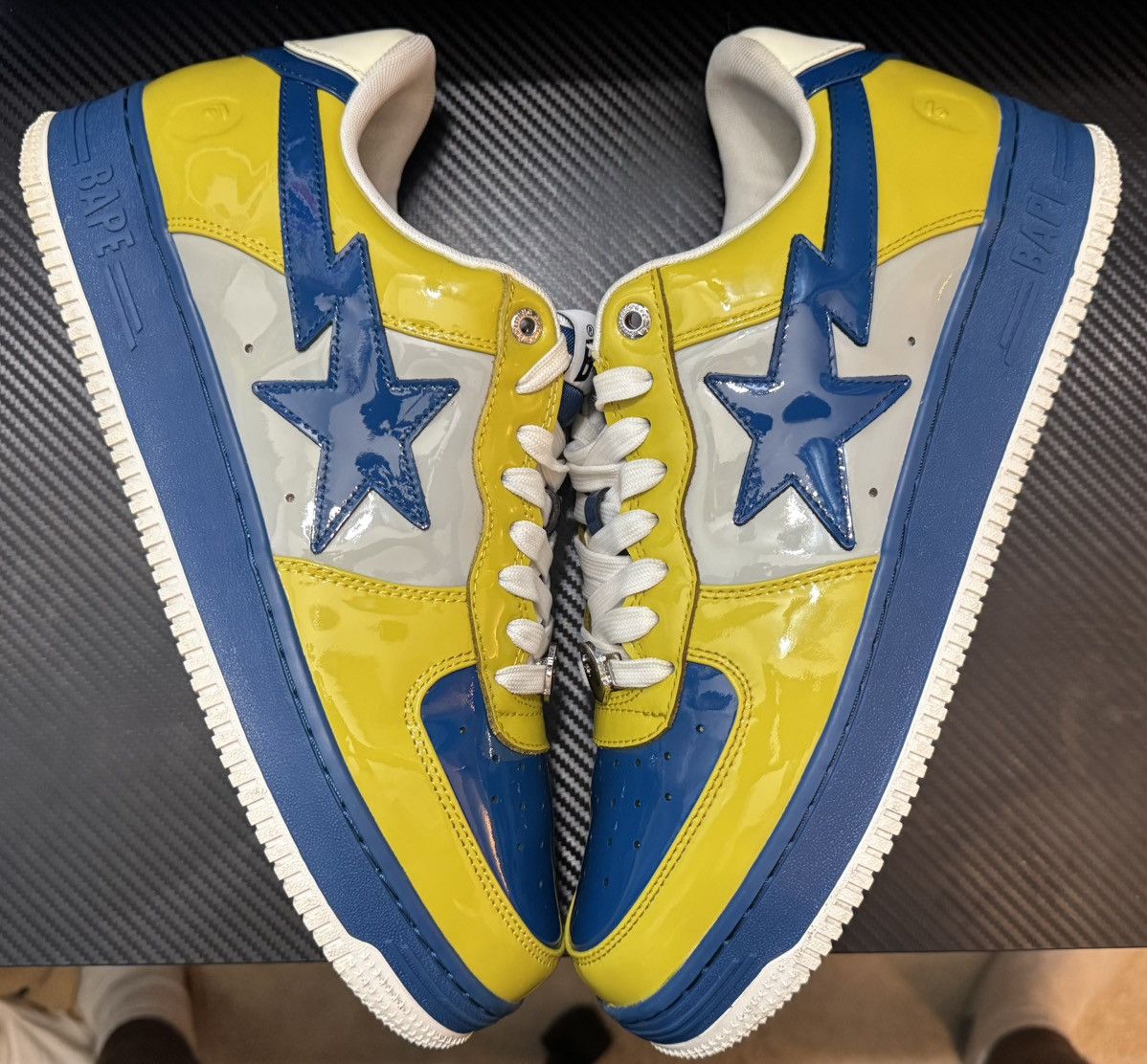 Bape BAPE STA Low Yellow/Blue Patent Leather Sneakers Size US 12 / EU 45 - 3 Thumbnail