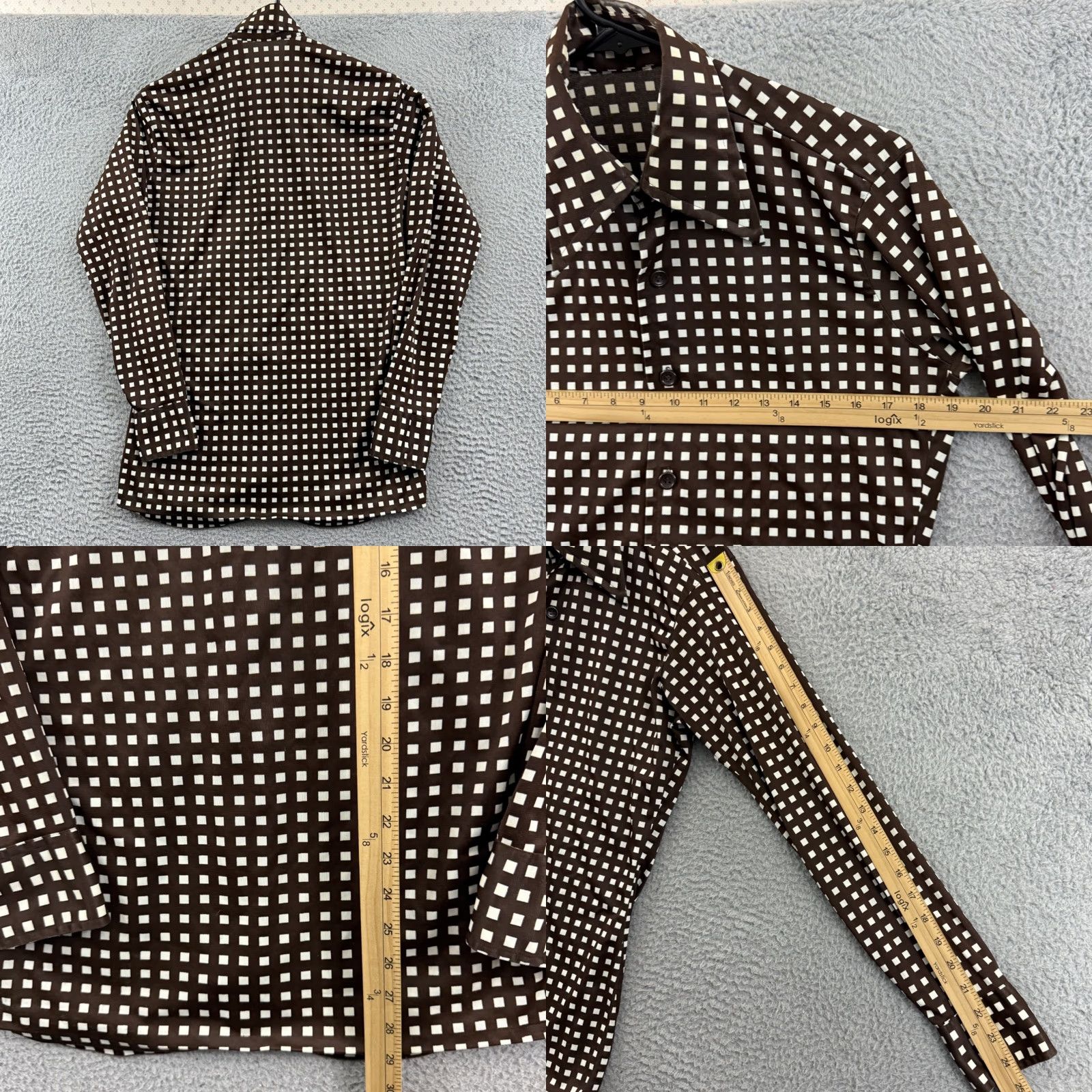 DANCER VINTAGE Disco Spirit of California 70s Button-Up Shirt Mens M Brown Long Sleeve Geometric Abstract Dance Casual Party/Cocktail Travel Size US M / EU 48-50 / 2 - 8 Thumbnail