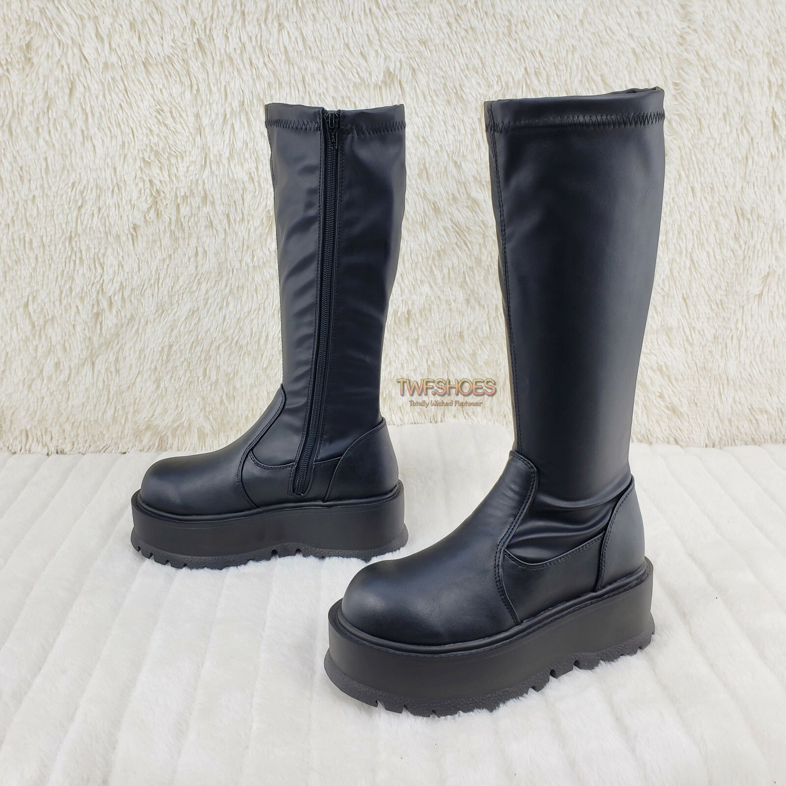 Demonia Cult DEMONIA Slacker 200 65 Black Matte Platform Wedge Heel Knee Size US 12 / IT 42 - 7 Thumbnail