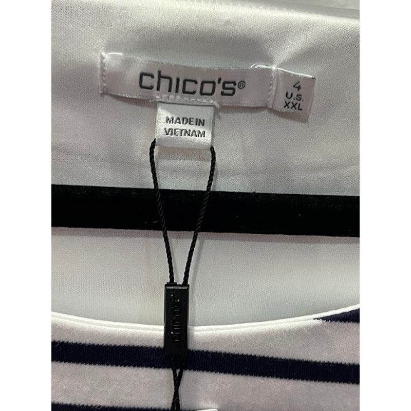 Chicos NWT Chico's Shirt Ebellished Stripe Bubble Hem Short Sleeve Size XXL / US 16-18 / IT 52-54 - 3 Thumbnail