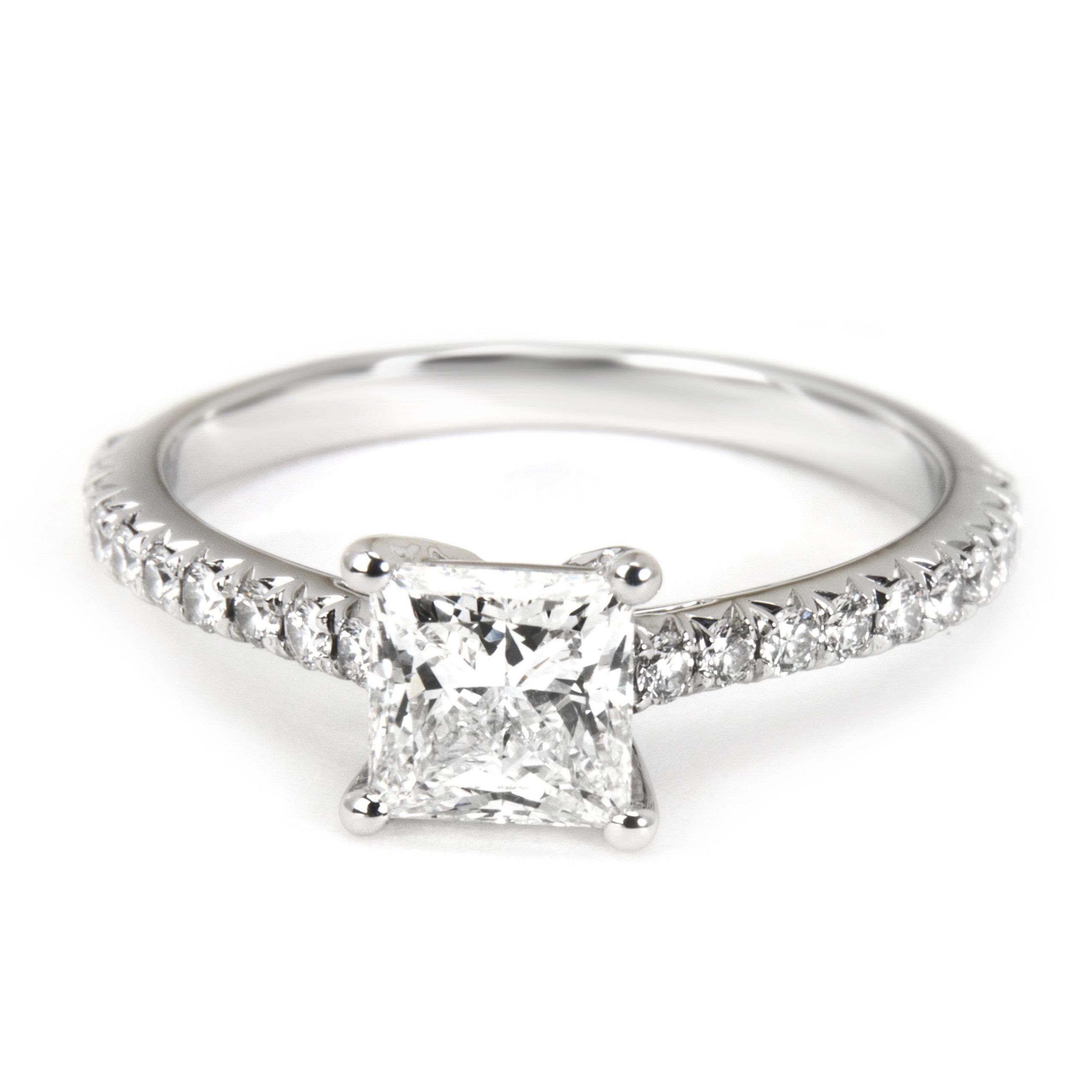 image of Tiffany Co Tiffany & Co. Princess Diamond Engagement Ring In Platinum (H Vs1) 0.87 Ctw in Silver, W